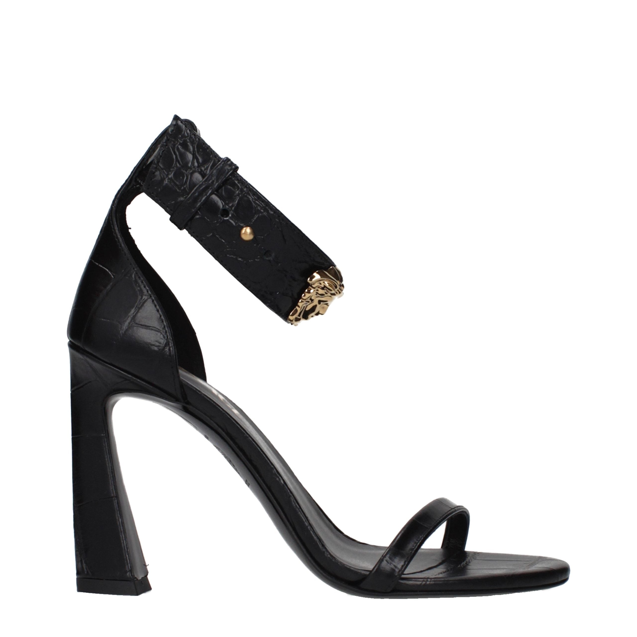 Versace Black Leather Stiletto Heel Sandals