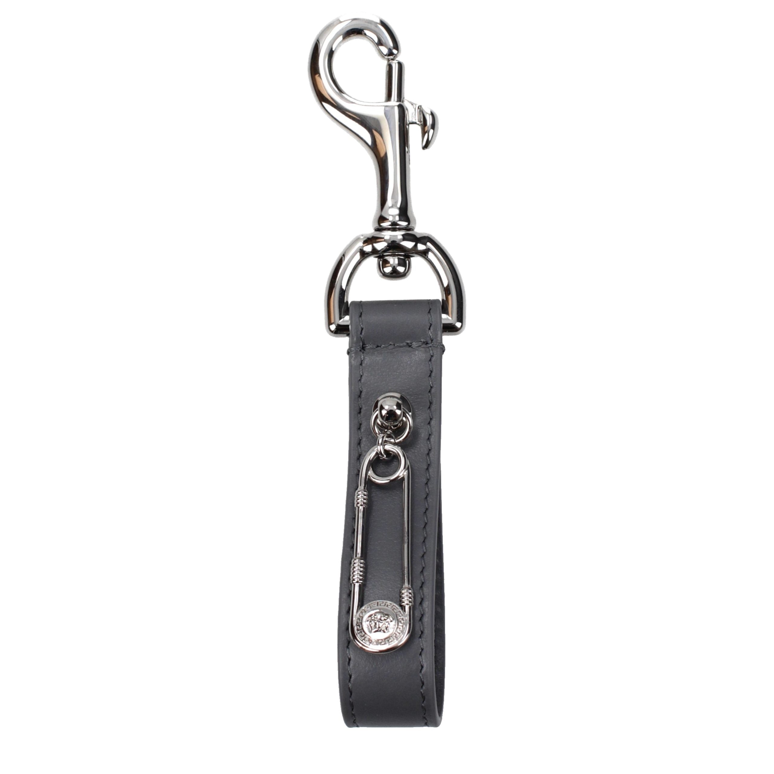 Versace Gray Leather Keychain