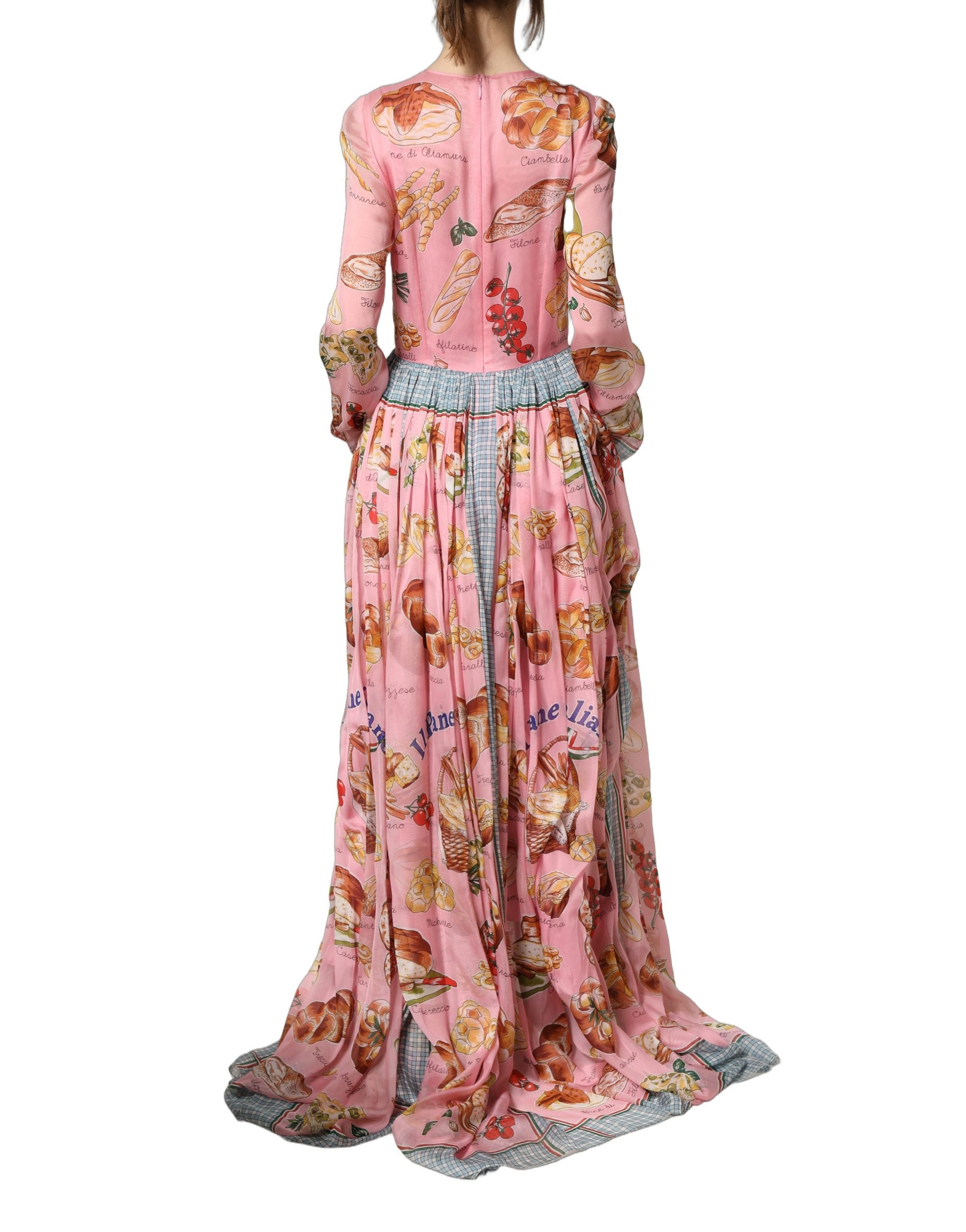 فستان ماكسي مطوي بطبعة خبز وردي فاتح من دولتشي آند غابانا