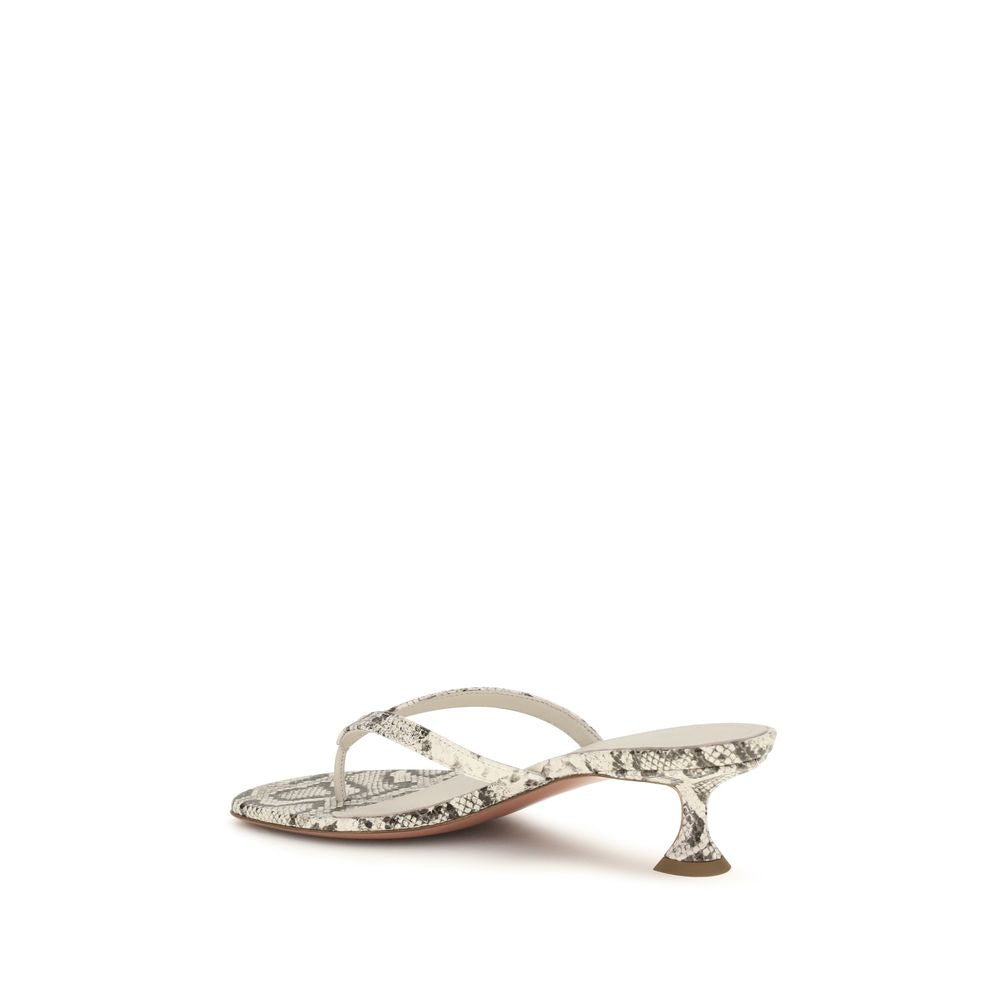Amina Muaddi Gray Calf Leather Bos Taurus Flat Sandals