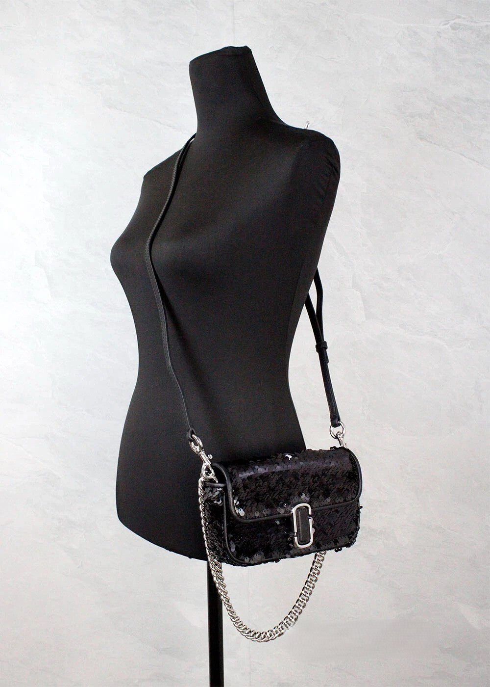 Marc Jacobs The Mini J Marc Shoulder Bag Black Sequined Crossbody Bag