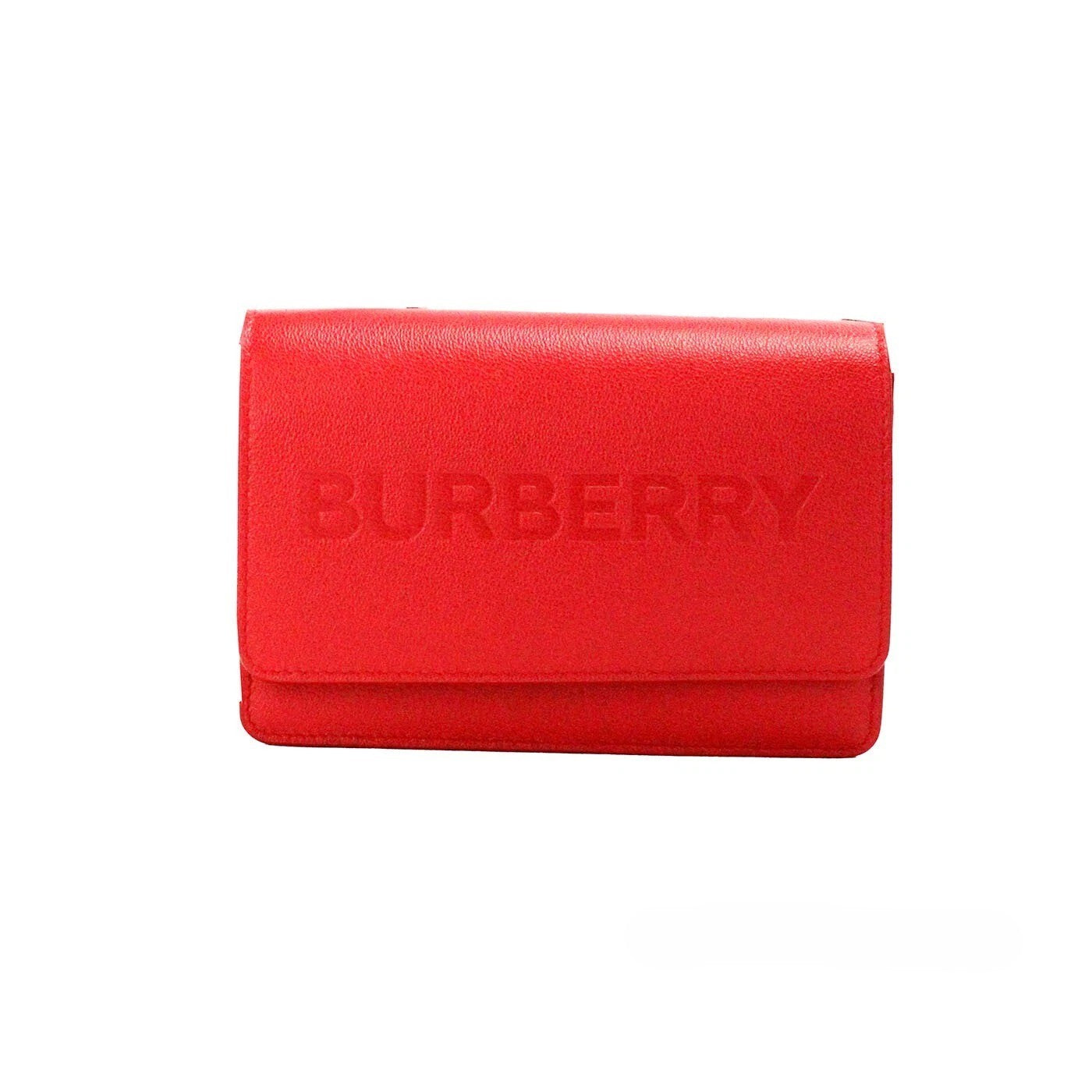 حقيبة كتف صغيرة من الجلد الناعم من Burberry Hampshire بشعار منقوش باللون الأحمر