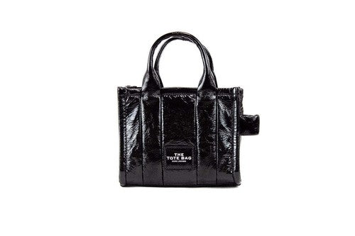 حقيبة كروس بودي مارك جاكوبس The Shiny Crinkle Micro Tote من الجلد الأسود