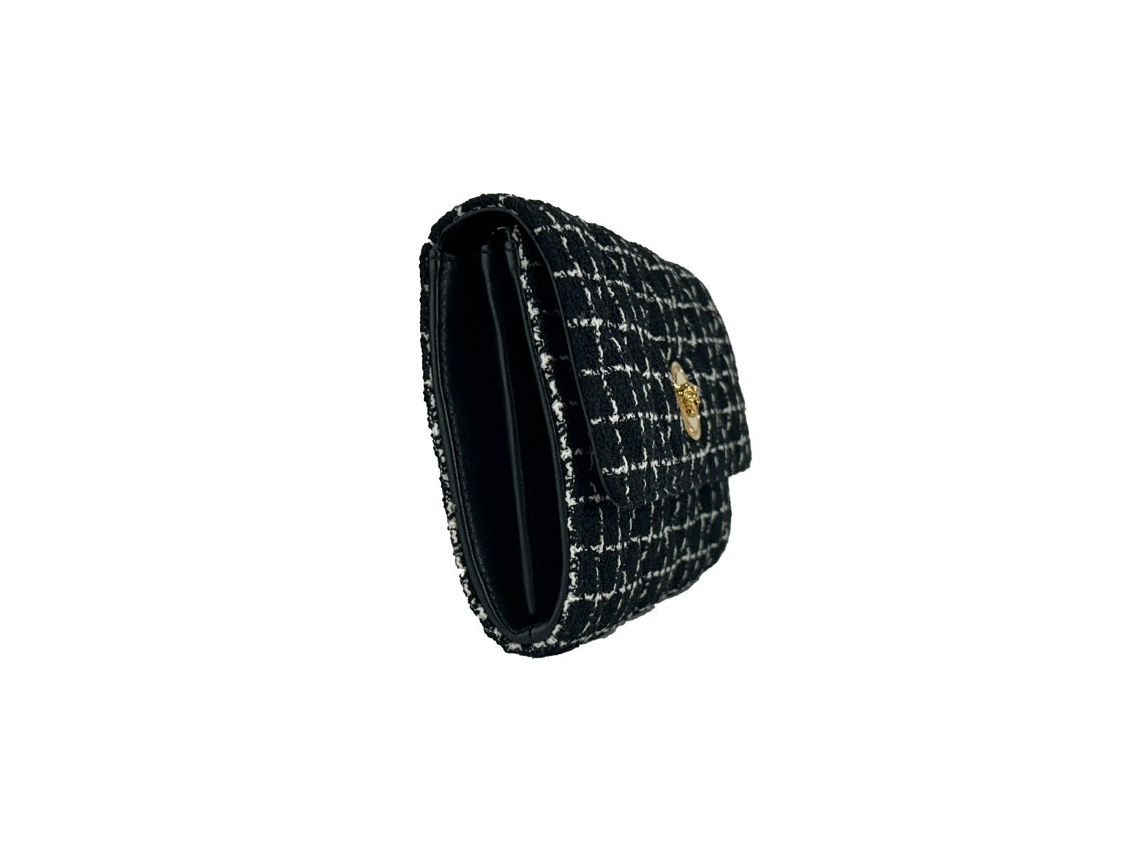 Versace Wallet On A Chain Fabric Black Crossbody Bag
