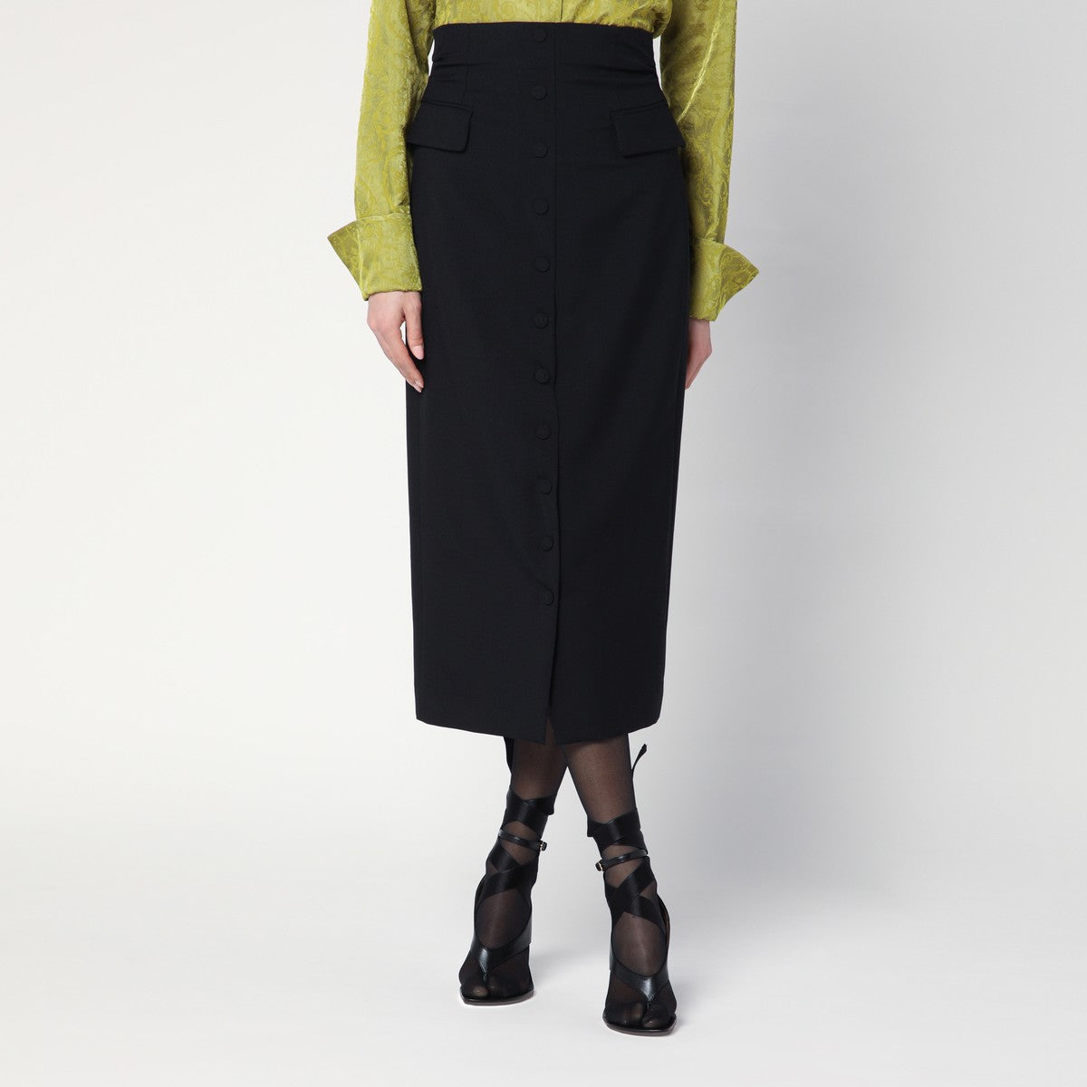 Dries Van Noten Dries Van Noten Black wool and mohair midi skirt