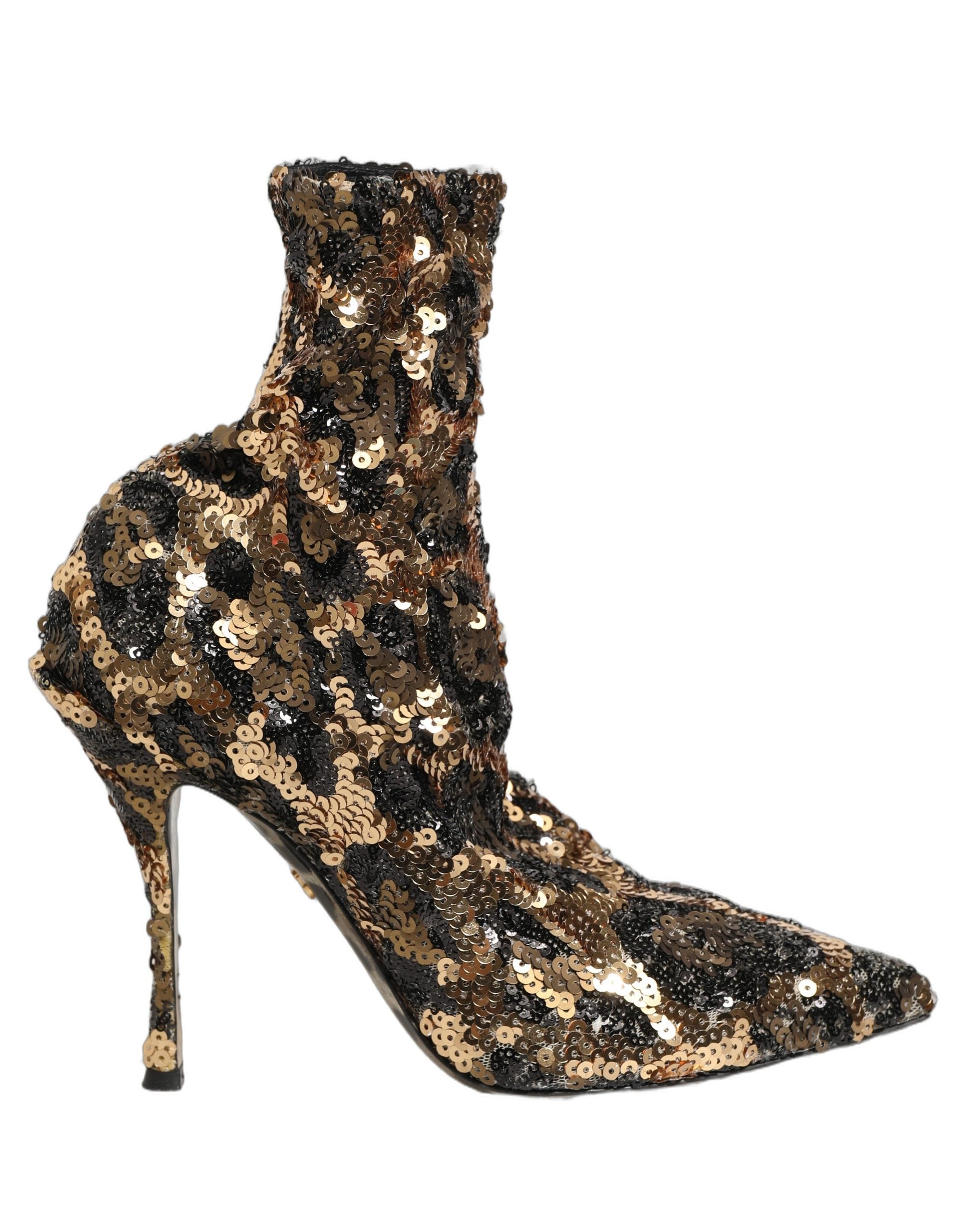أحذية الكاحل Gold Leopard Sequin Sock من Dolce & Gabbana