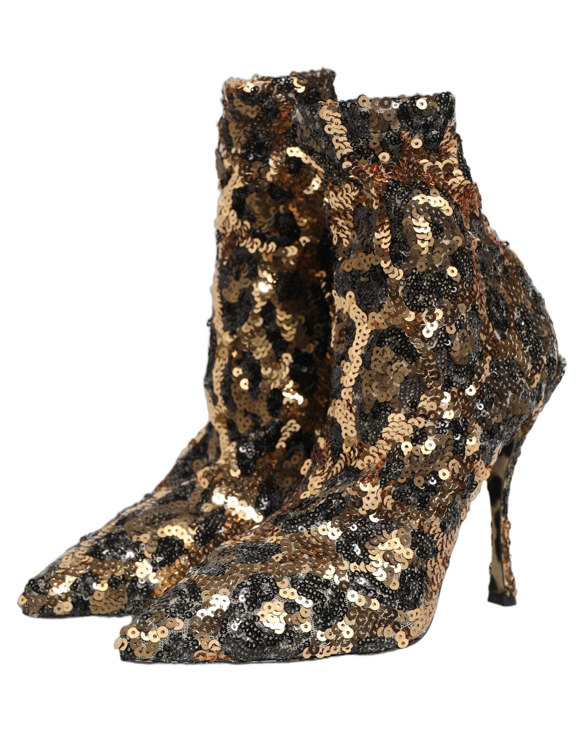 أحذية الكاحل Gold Leopard Sequin Sock من Dolce & Gabbana