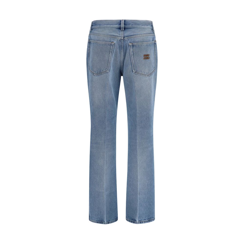 Miu Miu Blue Polyester Relaxed Fit Jeans