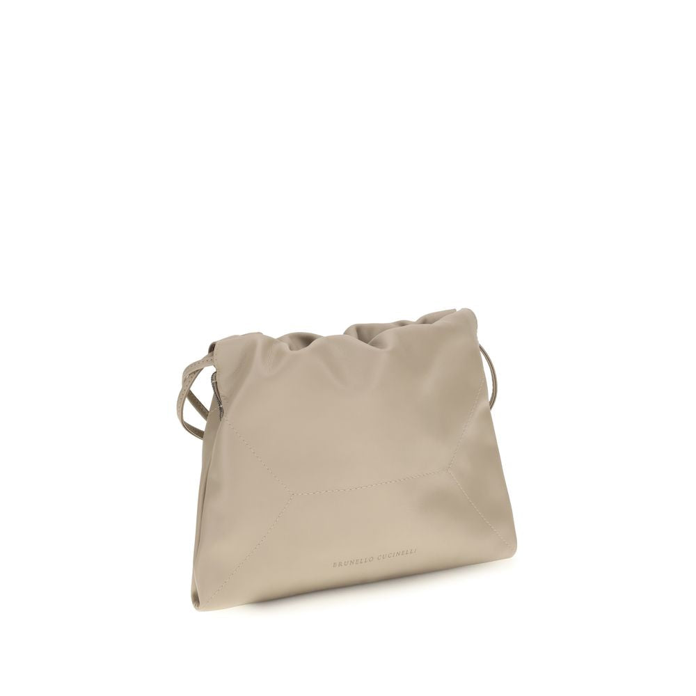 Brunello Cucinelli Beige Calf Leather Bos Taurus Shoulder Bag