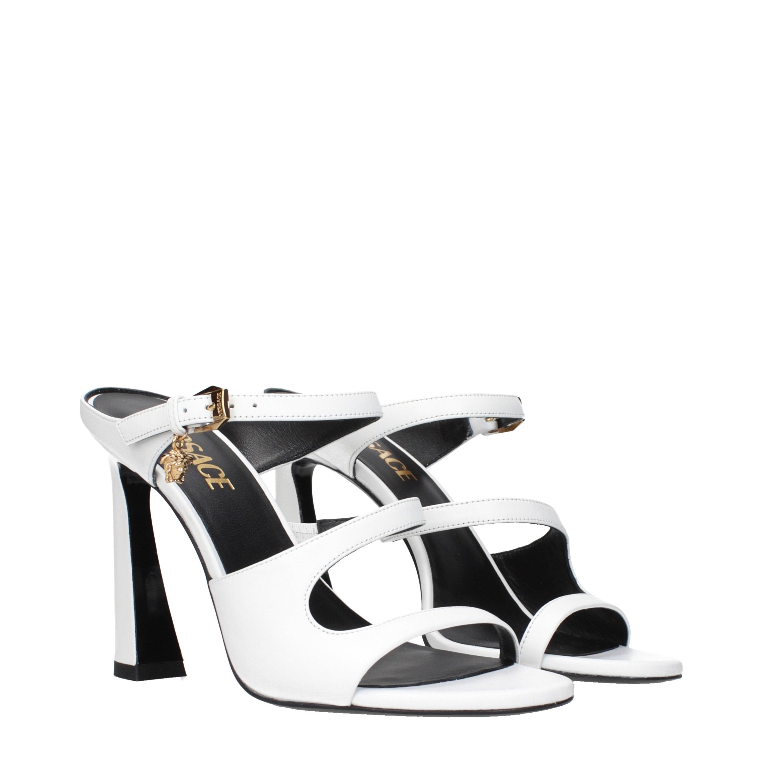 Versace White Leather Stiletto Heel Sandals