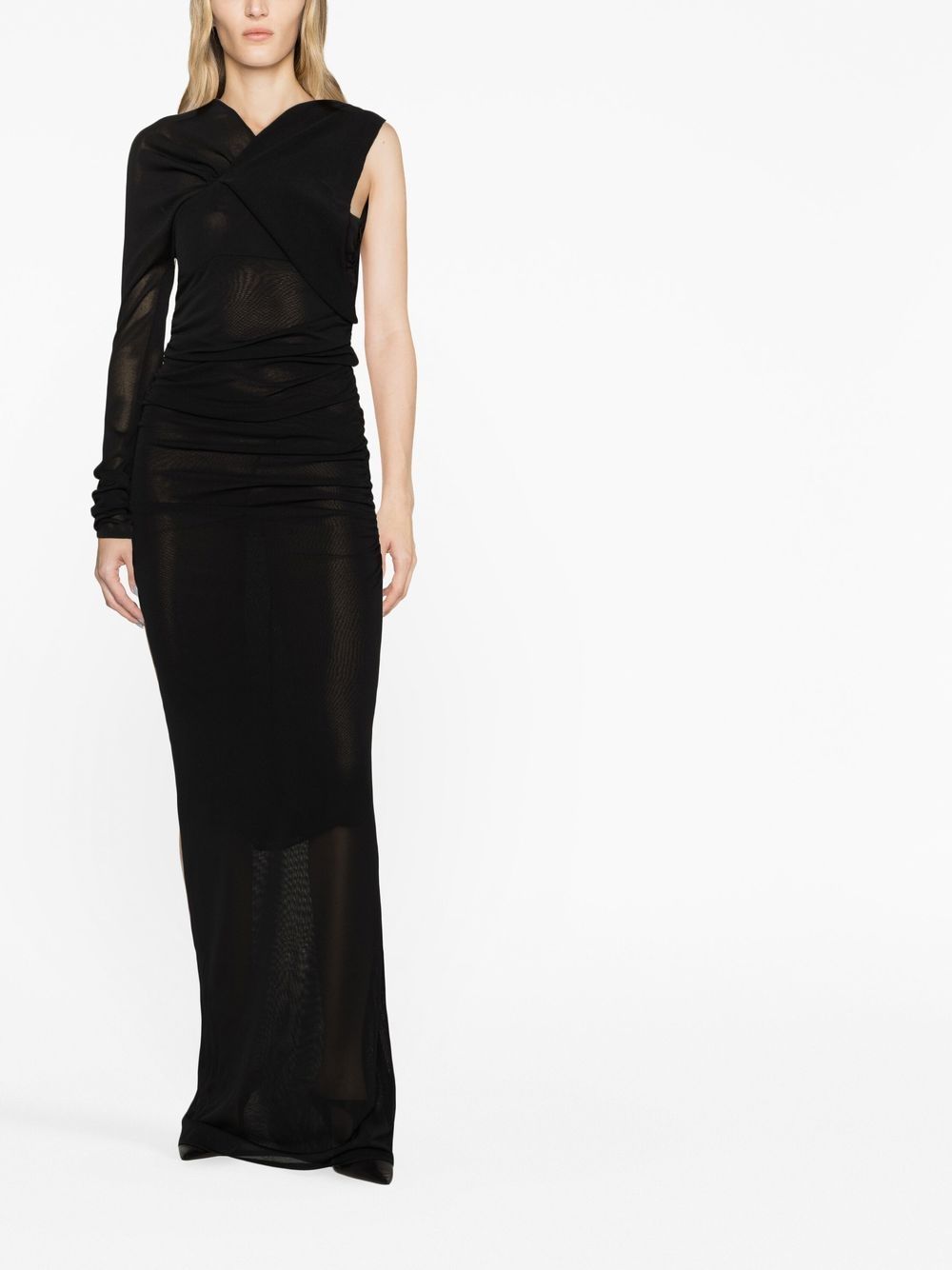 Saint Laurent Saint Laurent semi-sheer one-sleeve long dress