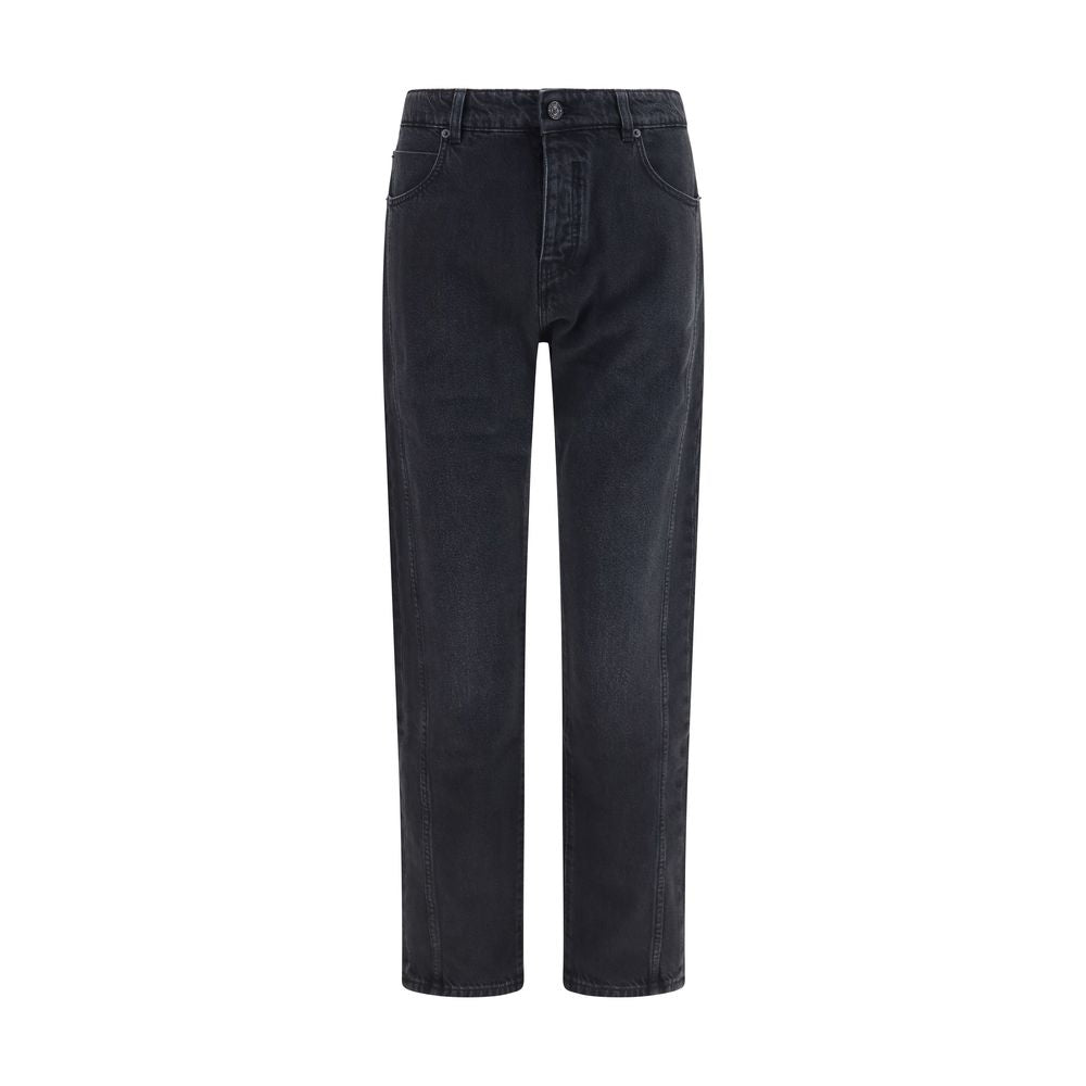 Balmain Black Cotton Straight-Leg Jeans