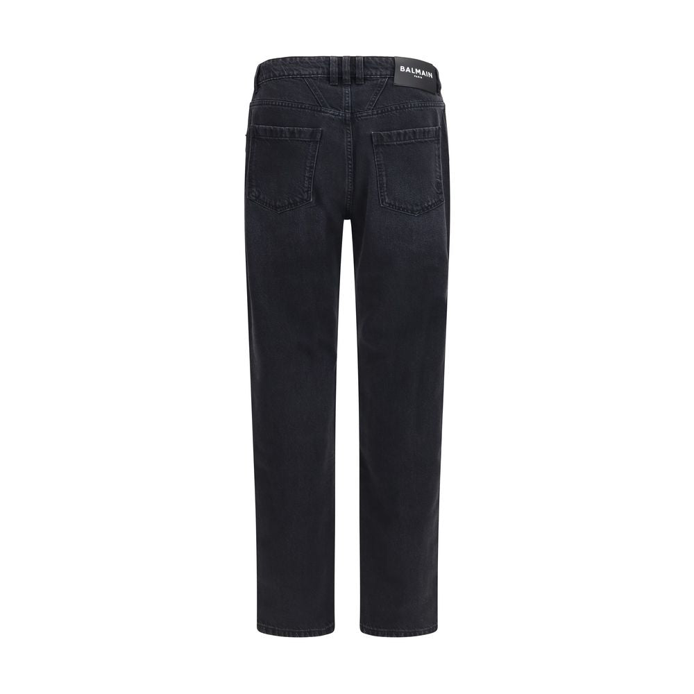 Balmain Black Cotton Straight-Leg Jeans