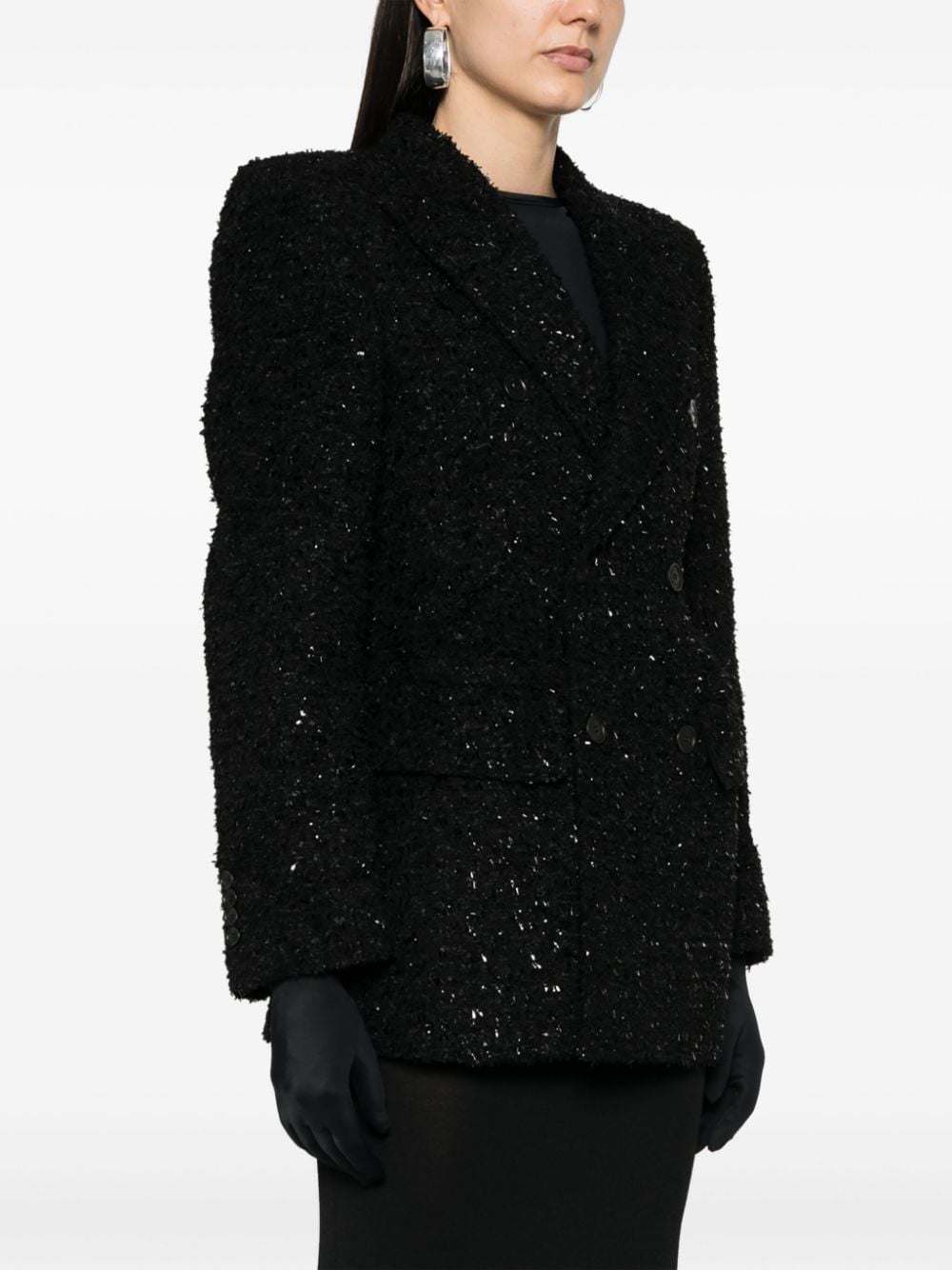 Balenciaga Balenciaga Hourglass tweed-texture padded-shoulder wool-blend blazer