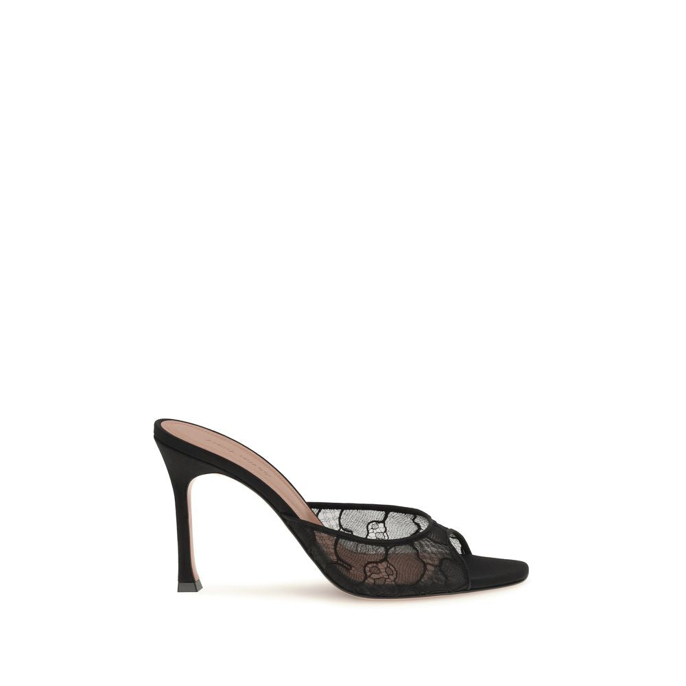 Amina Muaddi Black Cotton Stiletto Heel Sandals