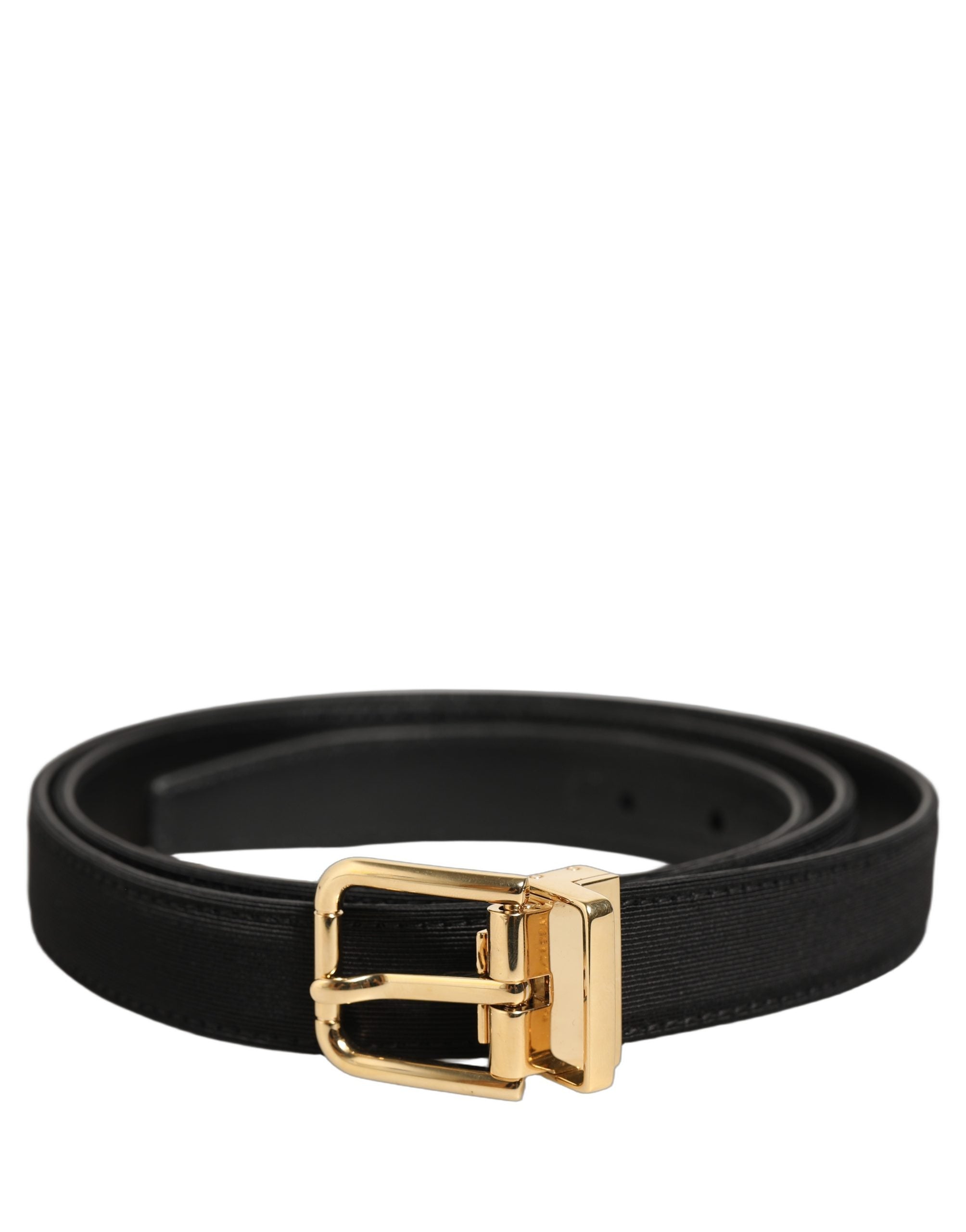 Dolce & Gabbana Black Canvas Leather Gold Metal Buckle Belt