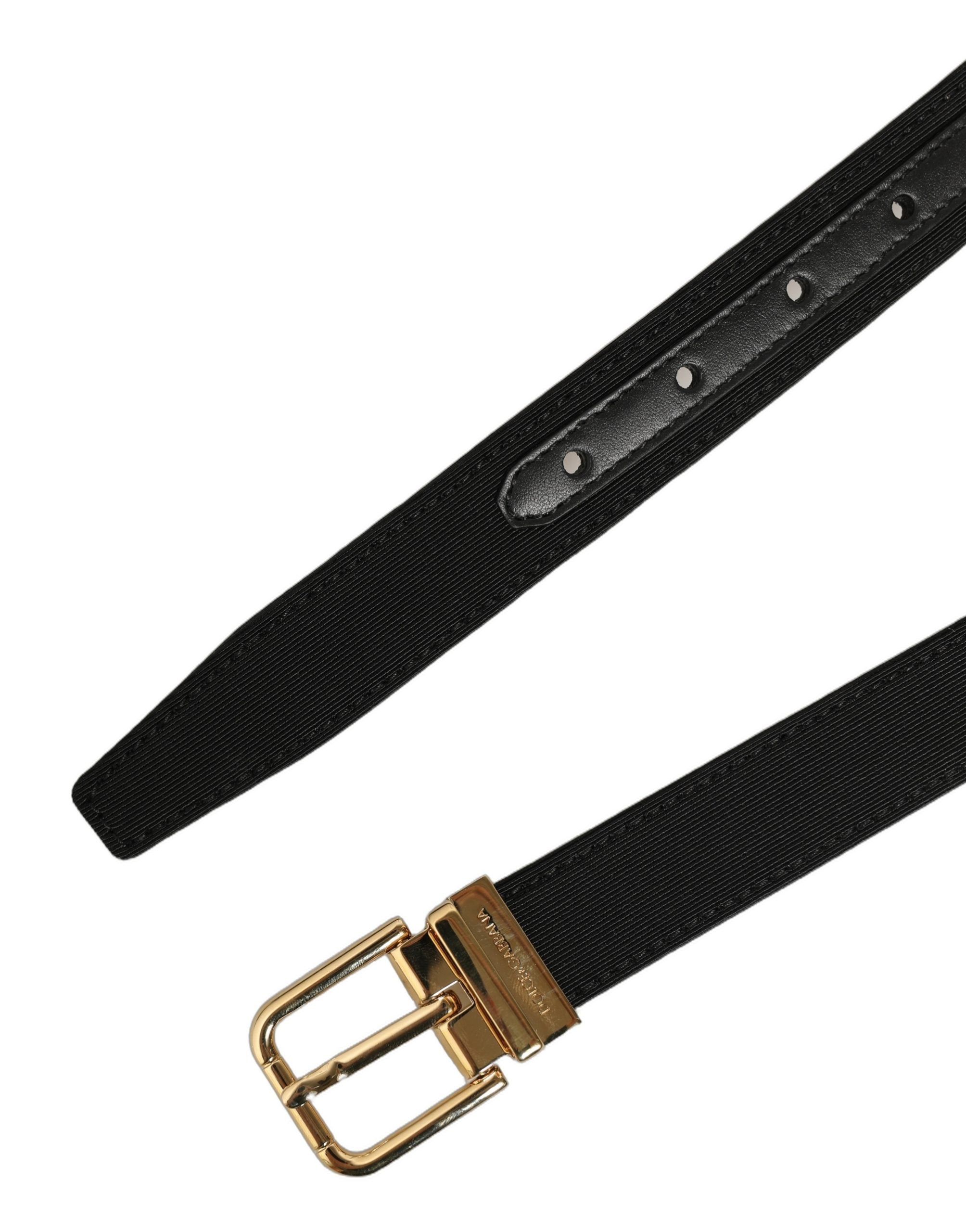 Dolce & Gabbana Black Canvas Leather Gold Metal Buckle Belt