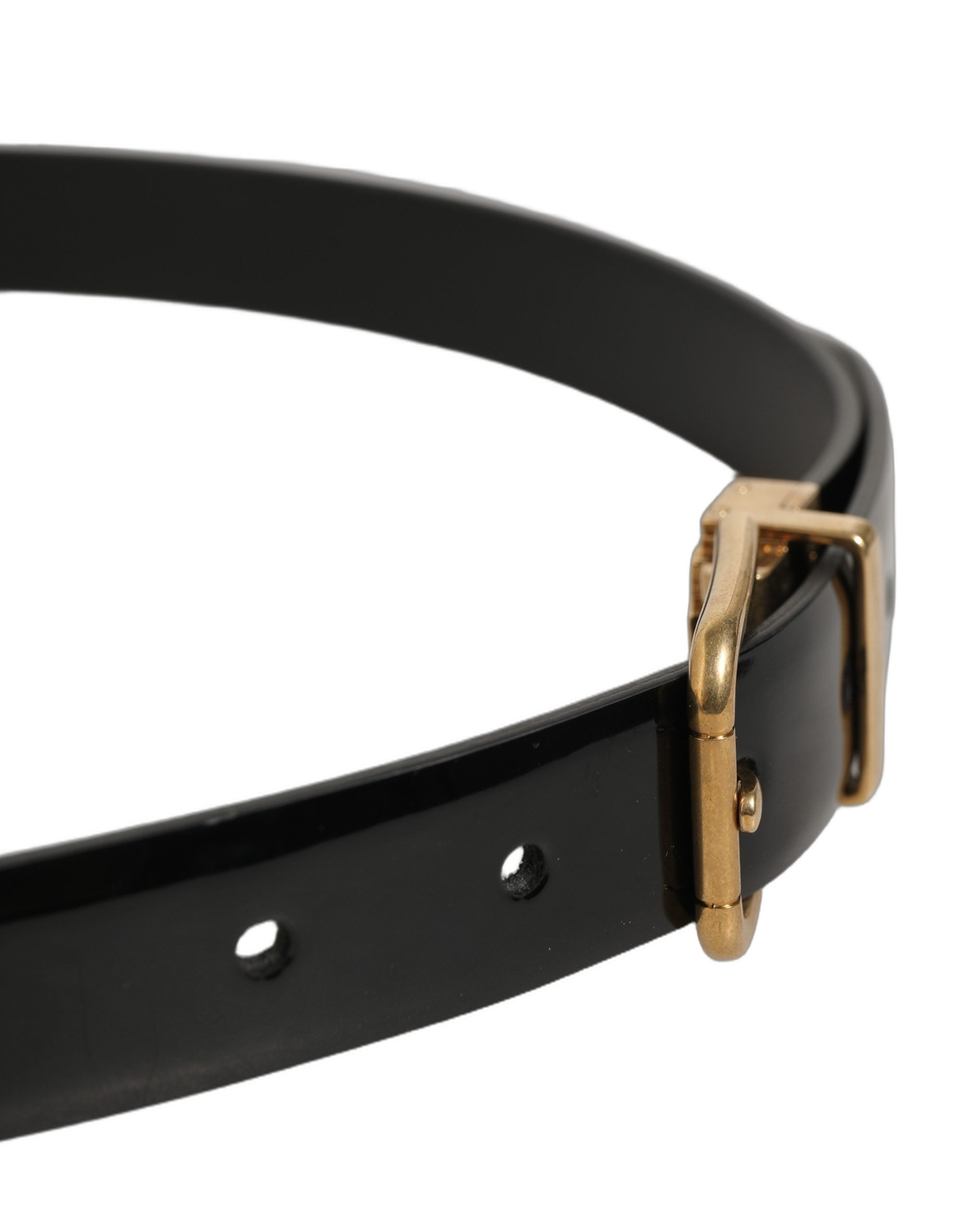 Dolce & Gabbana Black Classic Leather Gold Tone Buckle Belt