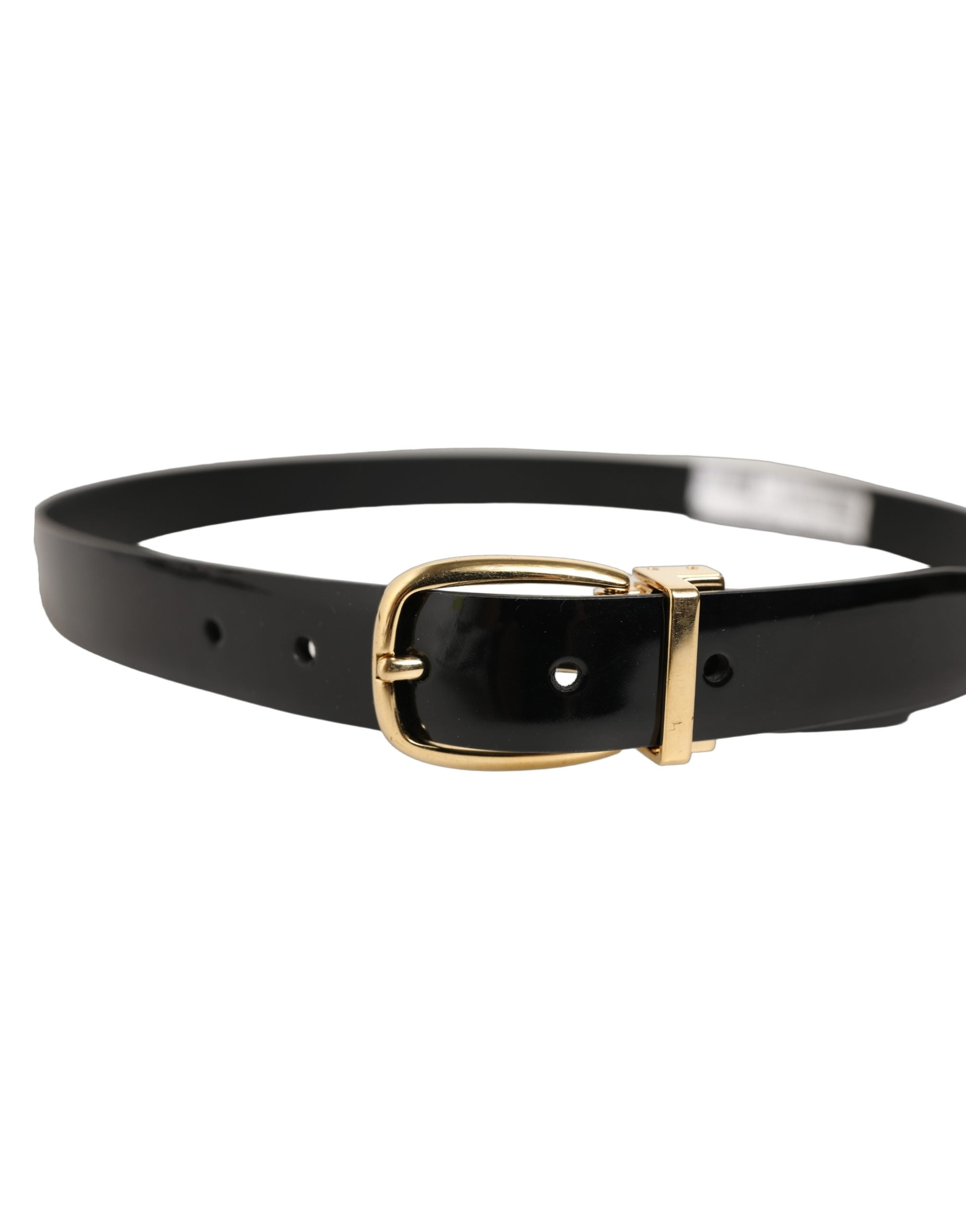 Dolce & Gabbana Black Classic Leather Gold Tone Buckle Belt