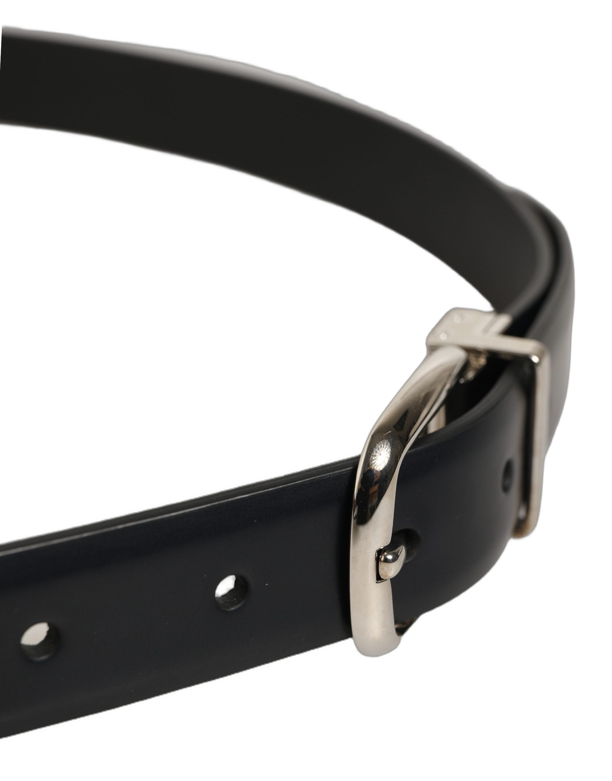 Dolce & Gabbana Blue Calf Leather Silver Metal Buckle Belt