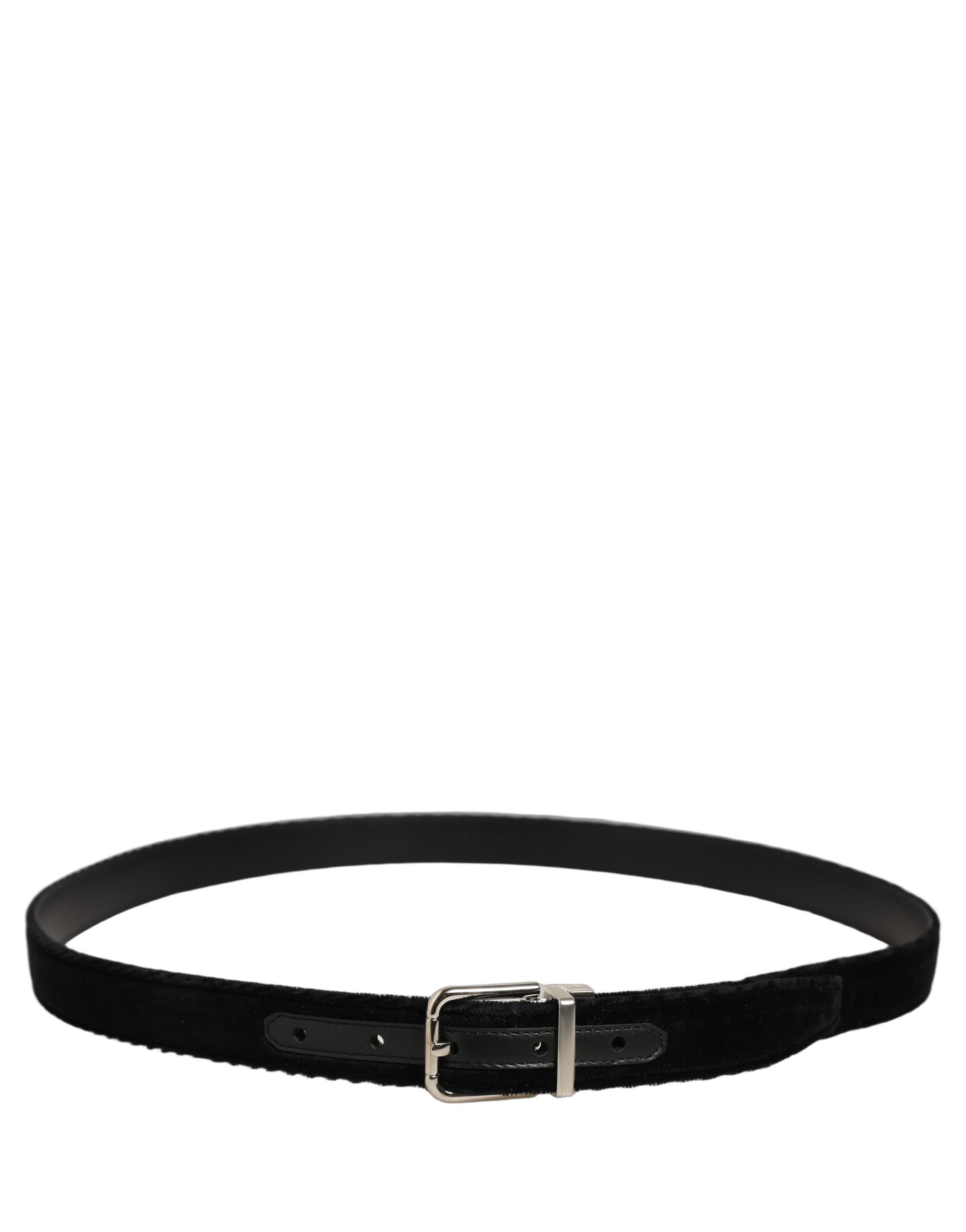 Dolce & Gabbana Black Velvet Silver Tone Metal Buckle Belt