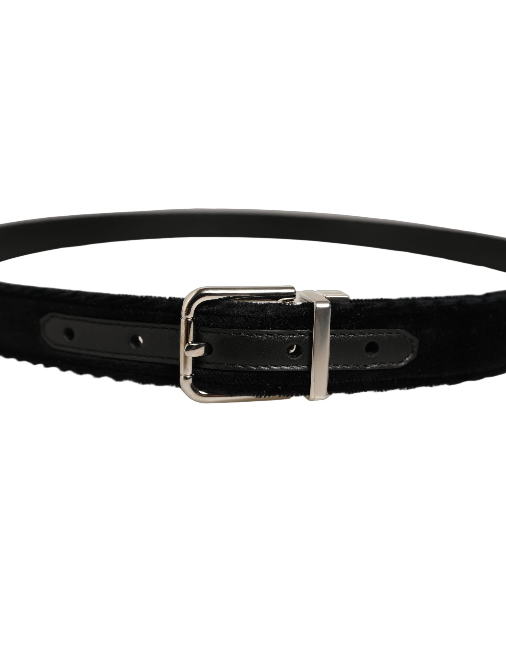 Dolce & Gabbana Black Velvet Silver Tone Metal Buckle Belt