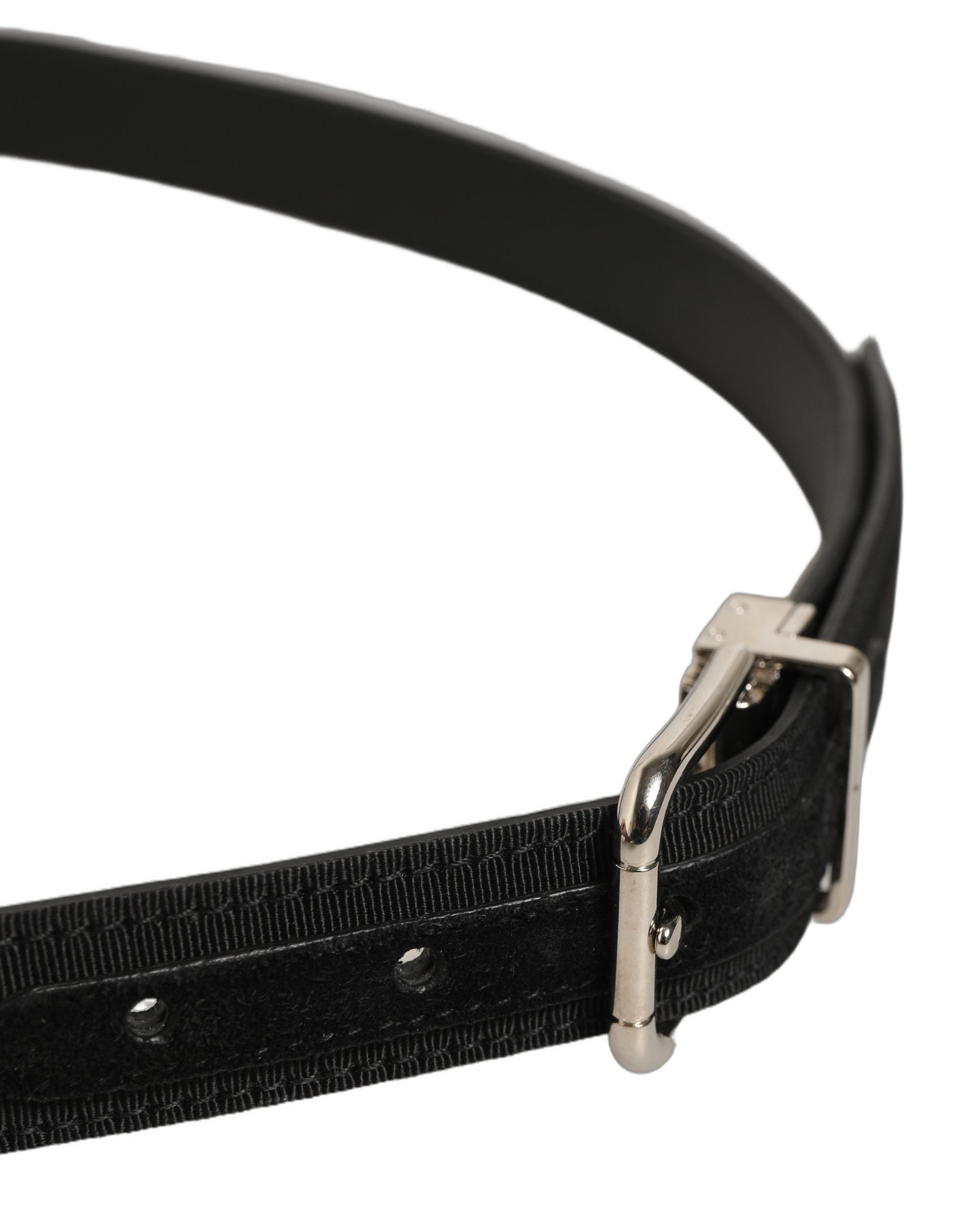 Dolce & Gabbana Black Classic Leather Silver Tone Buckle Belt