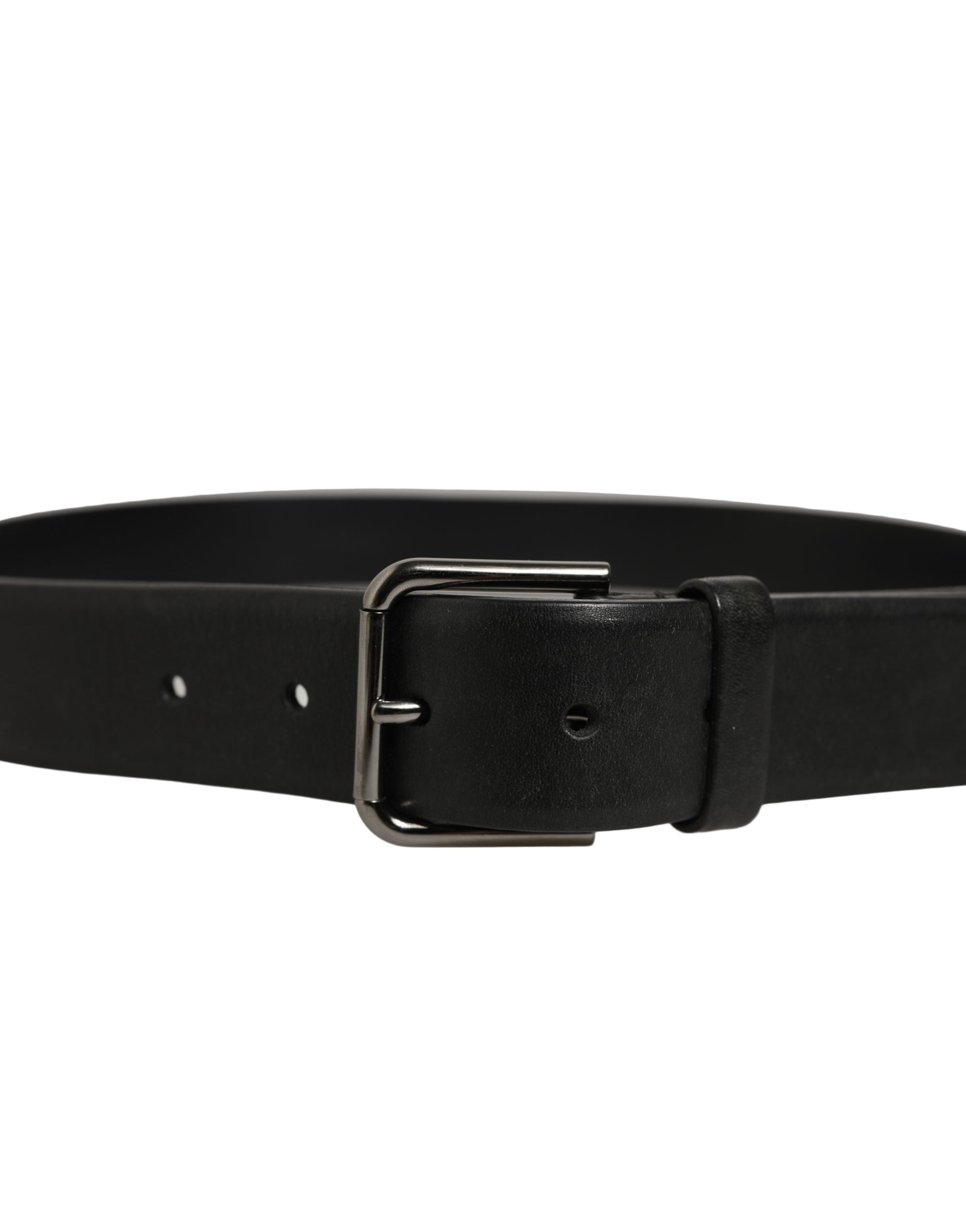 Dolce & Gabbana Black Calf Leather Classic Silver Buckle Belt