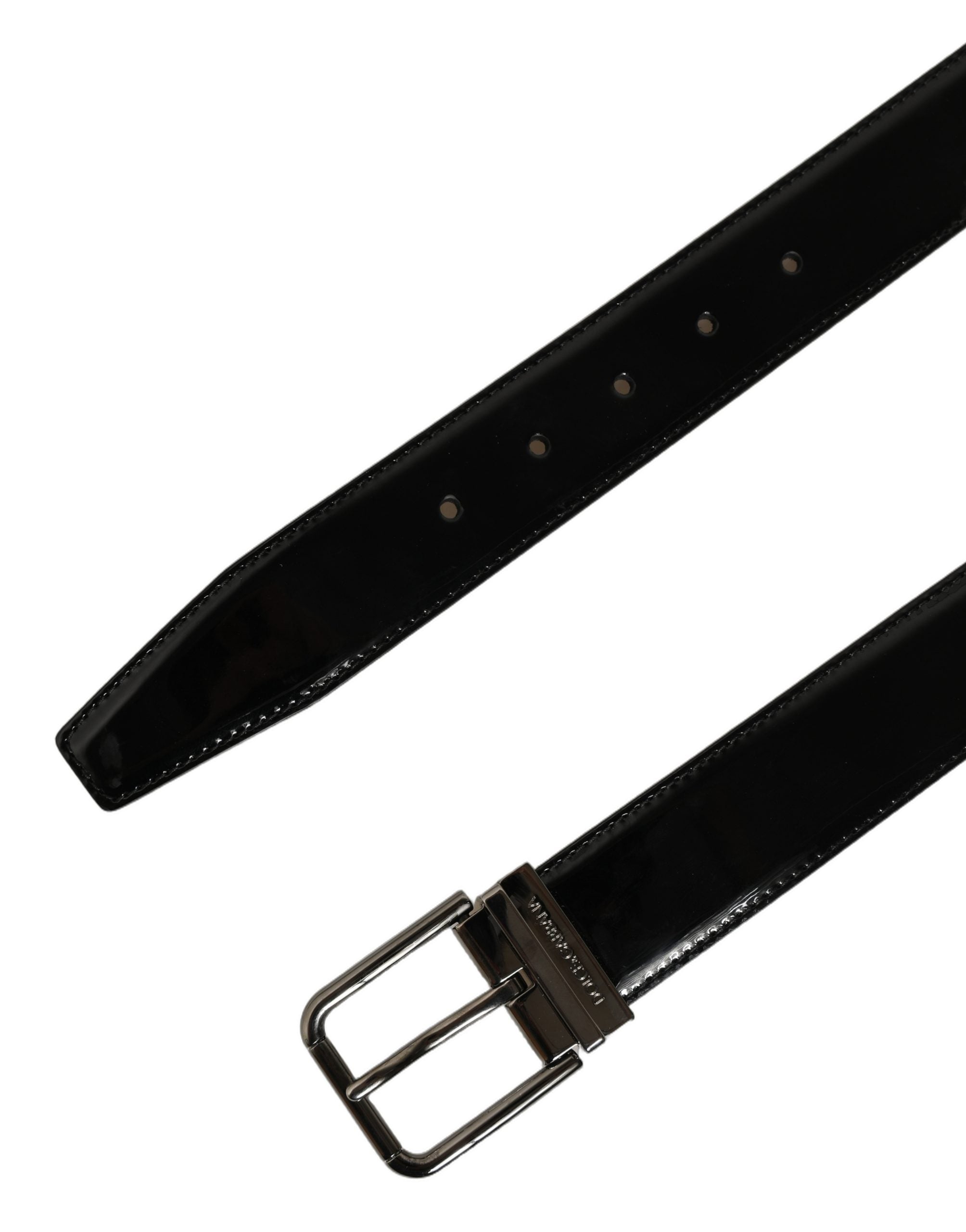 Dolce & Gabbana Black Patent Leather Silver Metal Buckle Belt