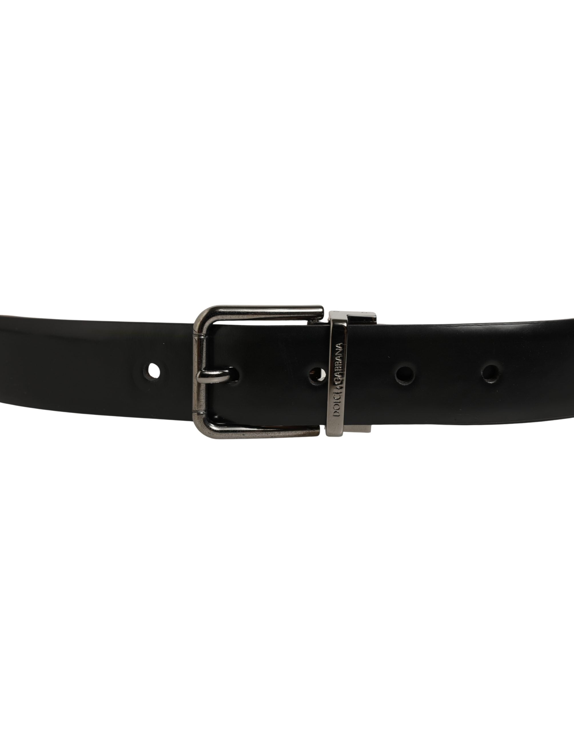Dolce & Gabbana Black Calf Leather Silver Metal Buckle Belt