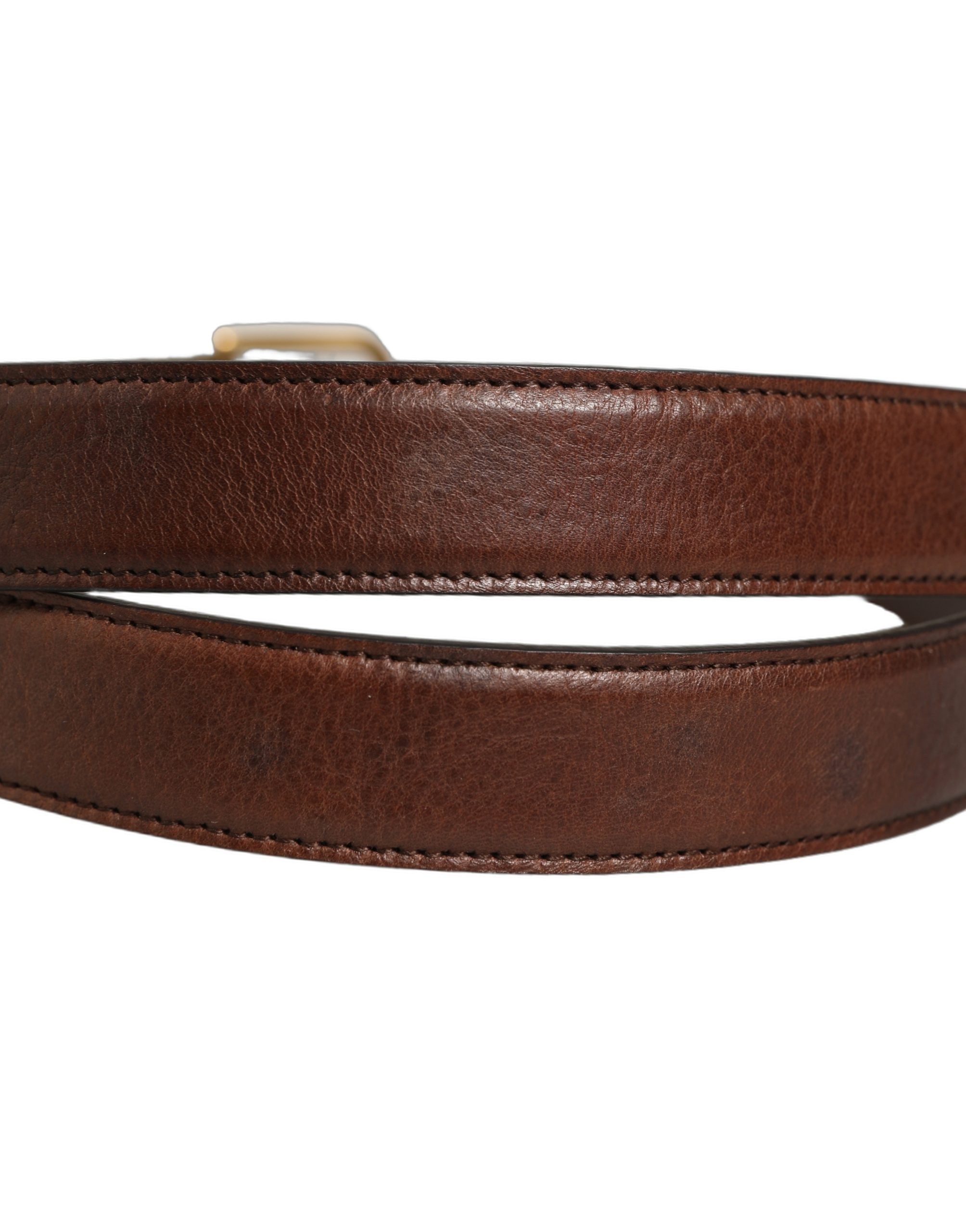 Dolce & Gabbana Brown Leather Gold Tone Metal Buckle Belt
