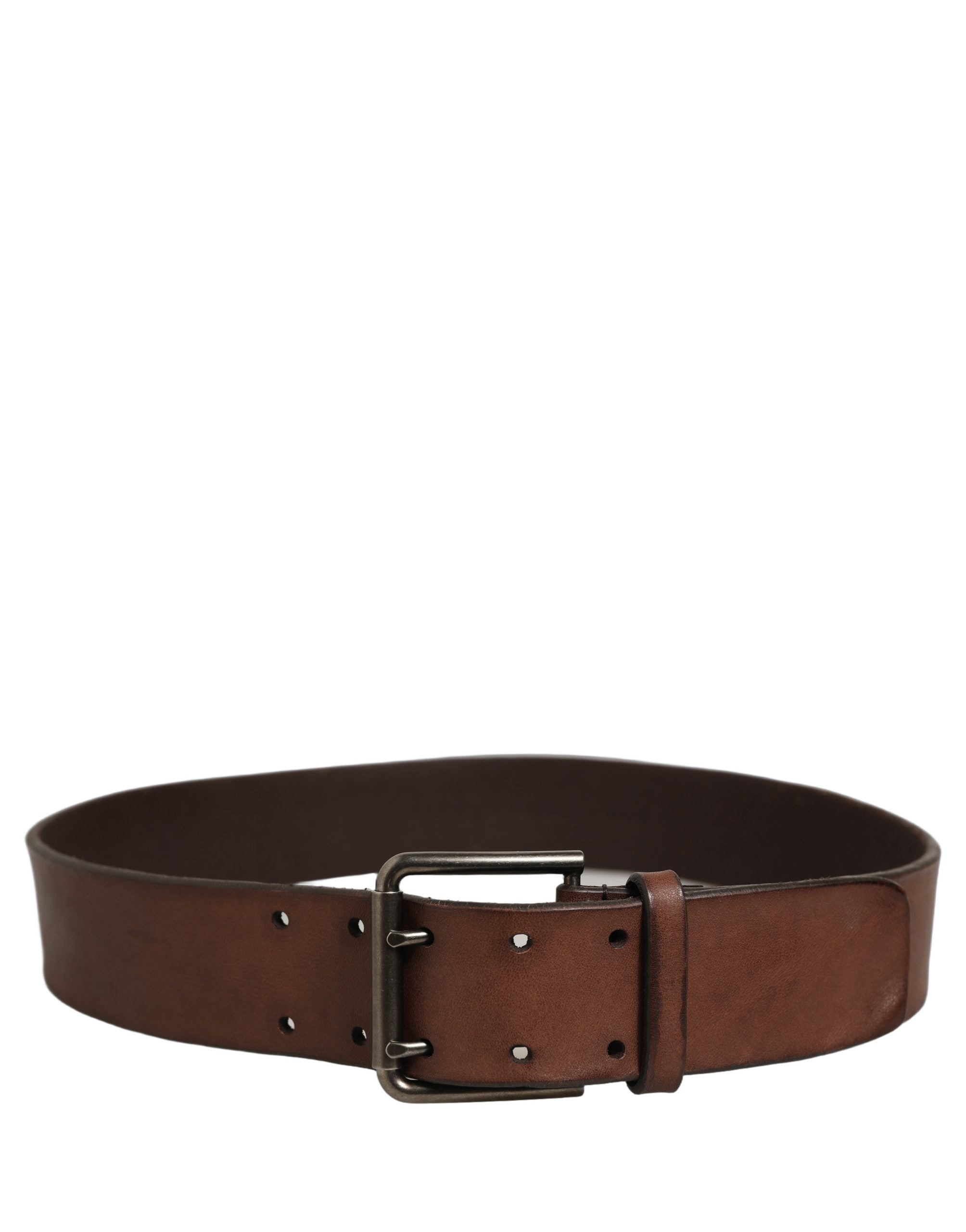Dolce & Gabbana Belt Brown Leather Double Prong Metal Buckle