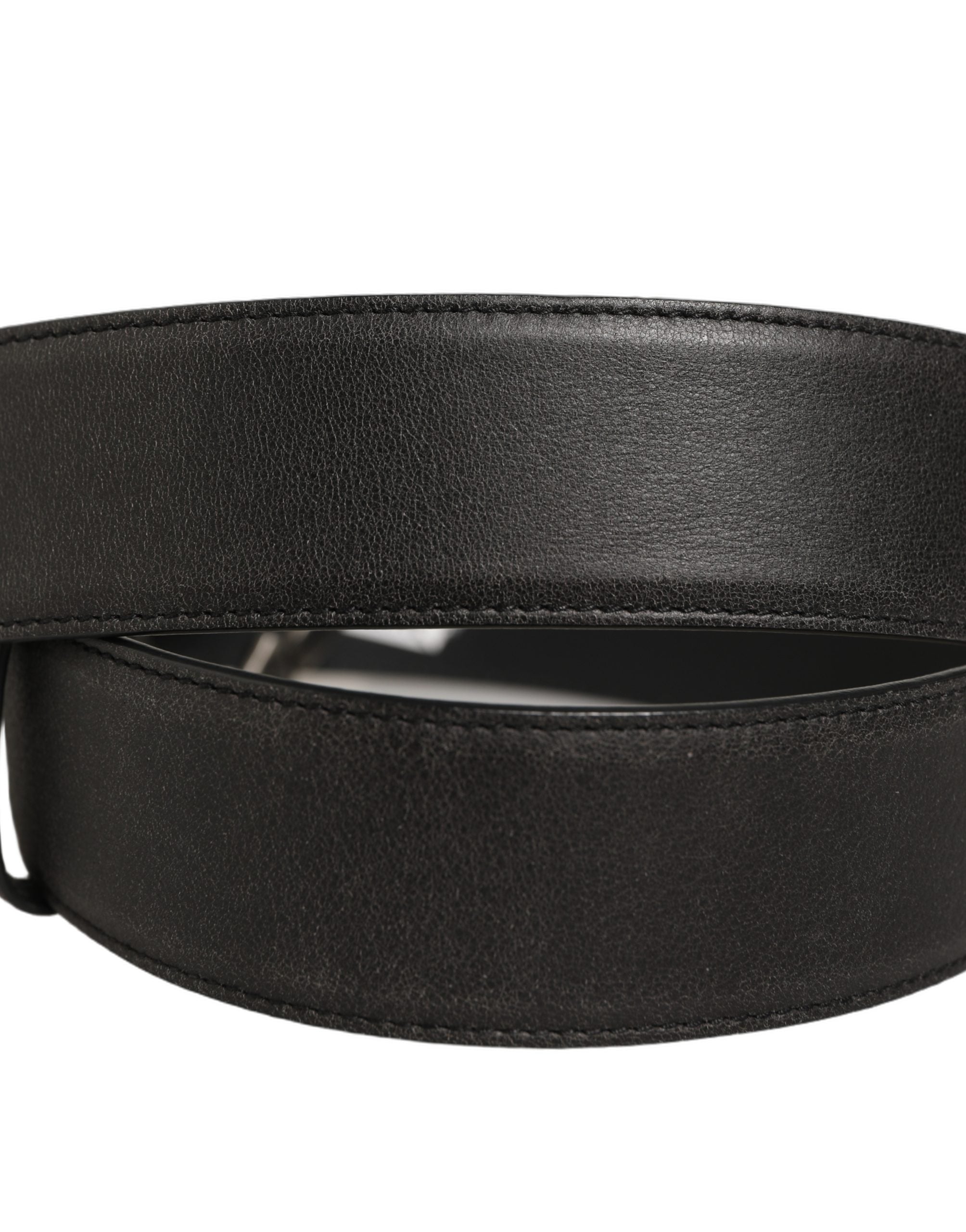 Dolce & Gabbana Black Leather Anchor Logo Metal Buckle Belt