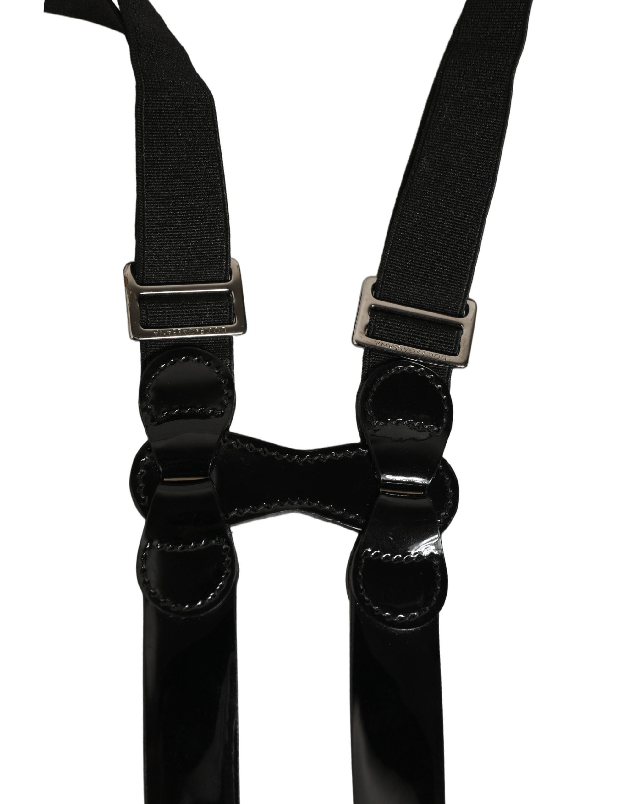 Dolce & Gabbana Black Adjustable Silver Metal Clips Suspenders