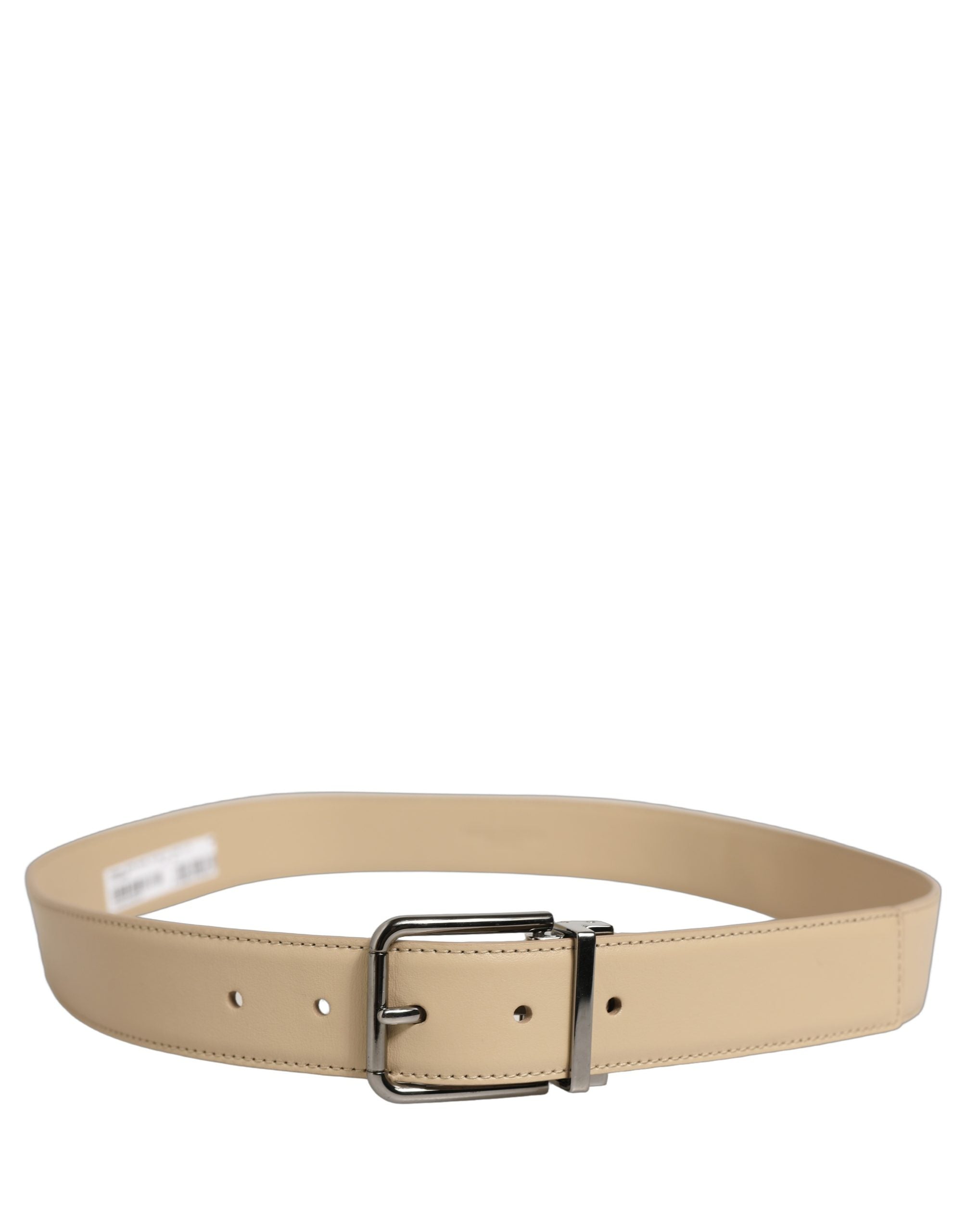 Dolce & Gabbana Beige Leather Silver Tone Metal Buckle Belt