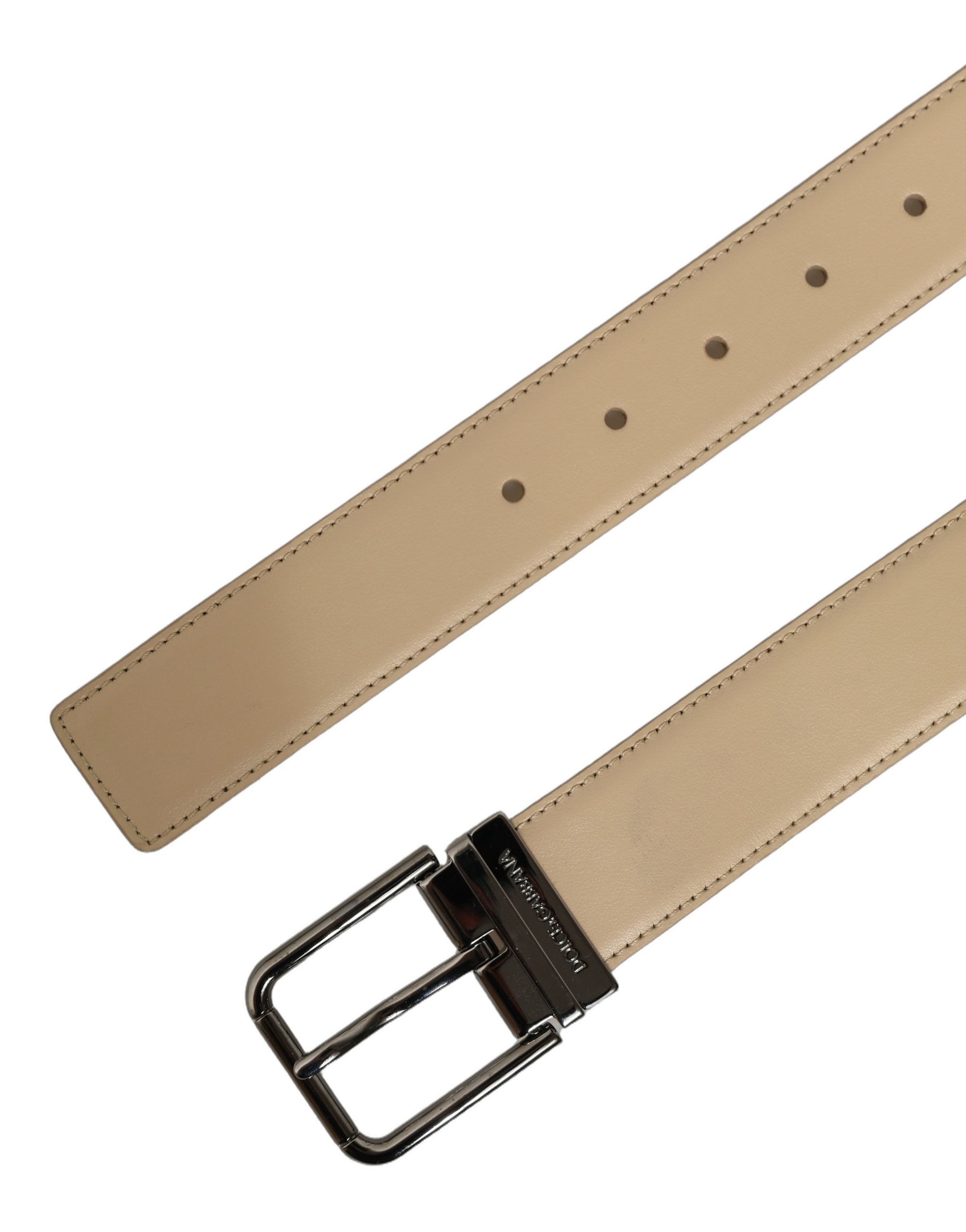 Dolce & Gabbana Beige Leather Silver Tone Metal Buckle Belt