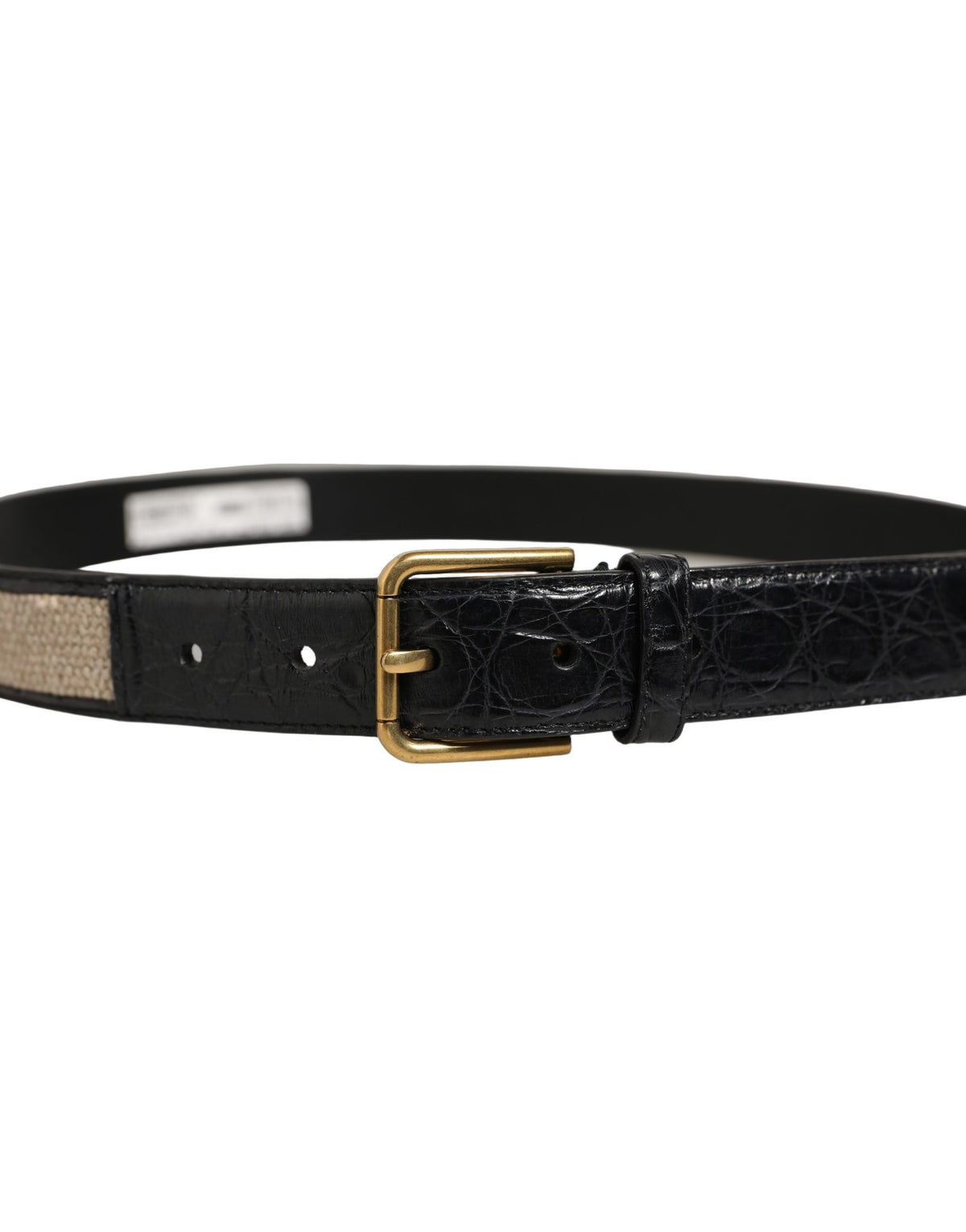 Dolce & Gabbana Beige Black Woven Leather Metal Buckle Belt
