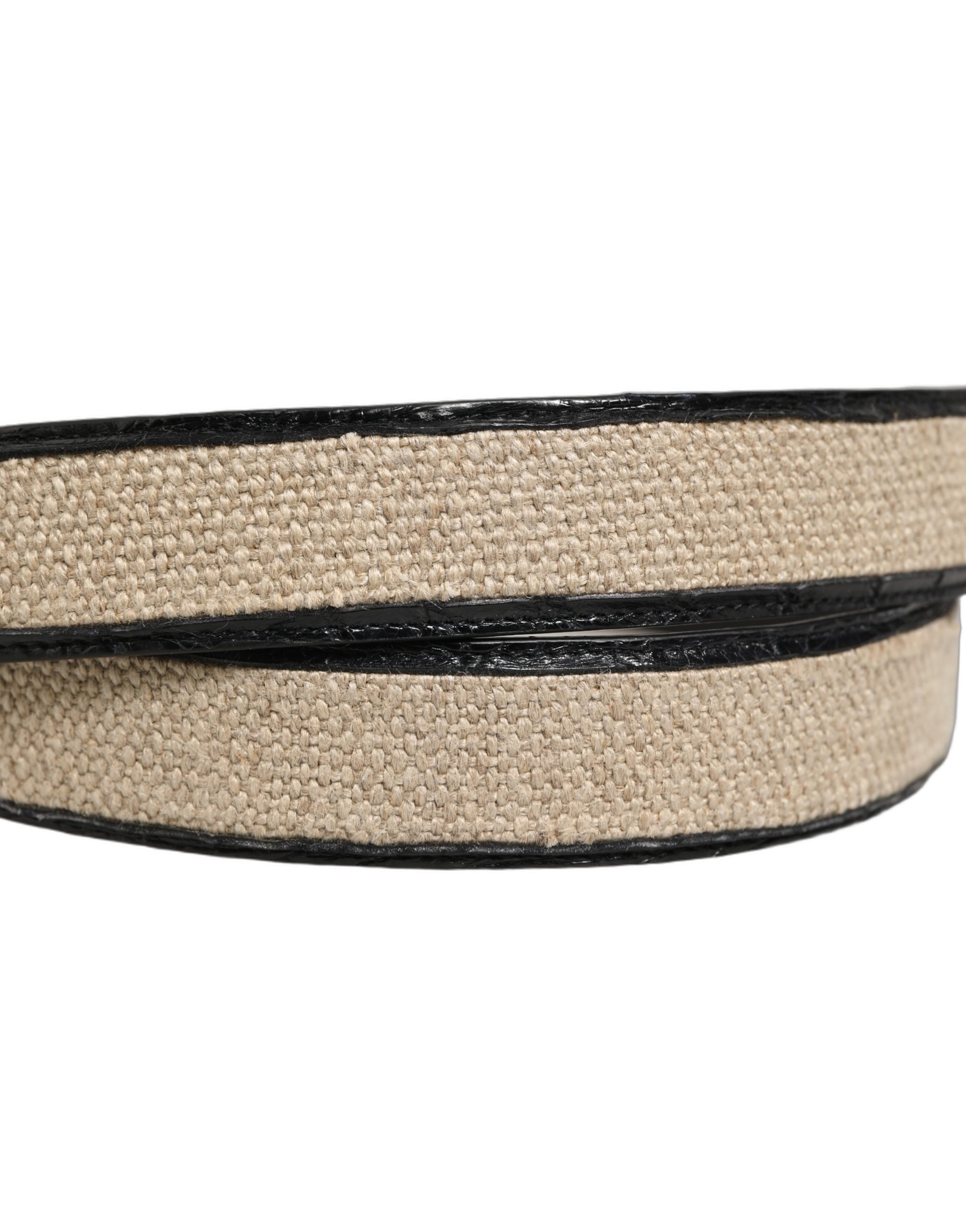 Dolce & Gabbana Beige Black Woven Leather Metal Buckle Belt