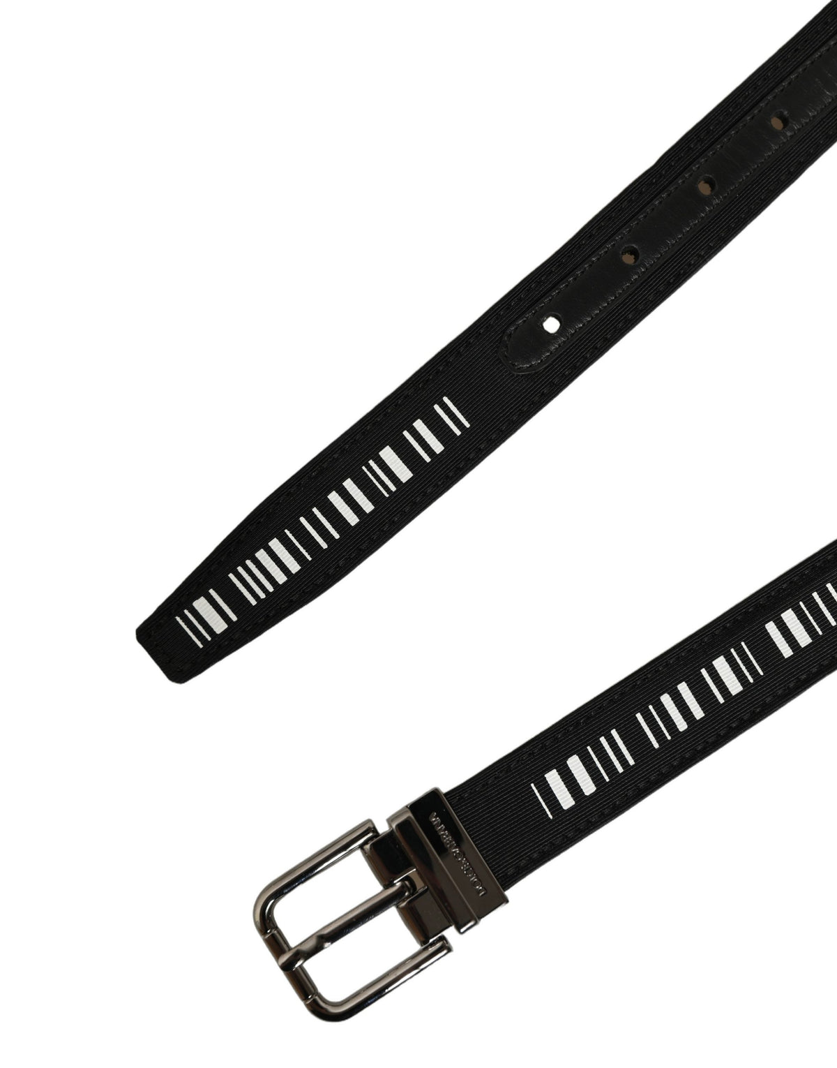 Dolce & Gabbana Black Fabric Leather Barcode Silver Buckle Belt