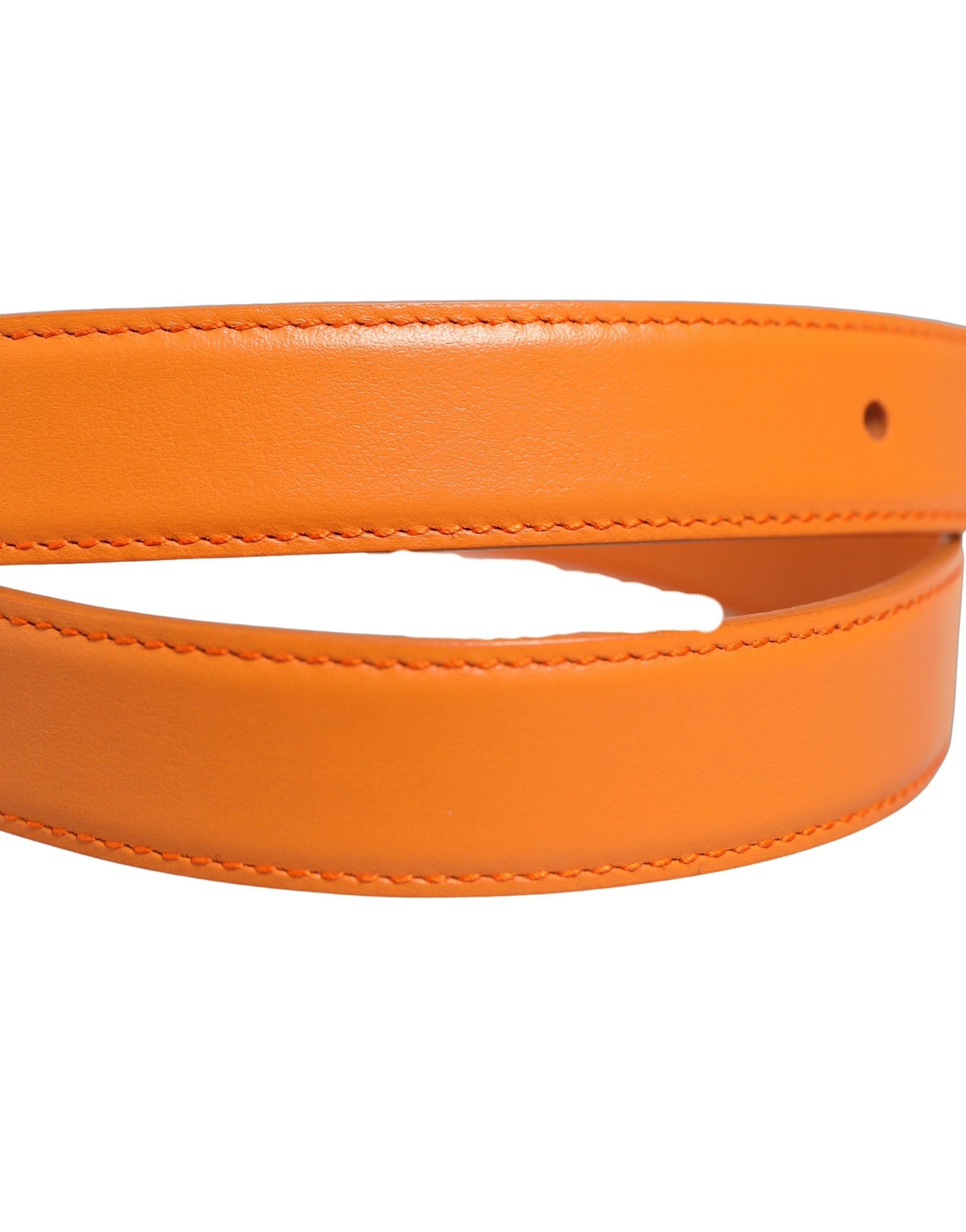 Dolce & Gabbana Orange Leather Silver Tone Metal Buckle Belt