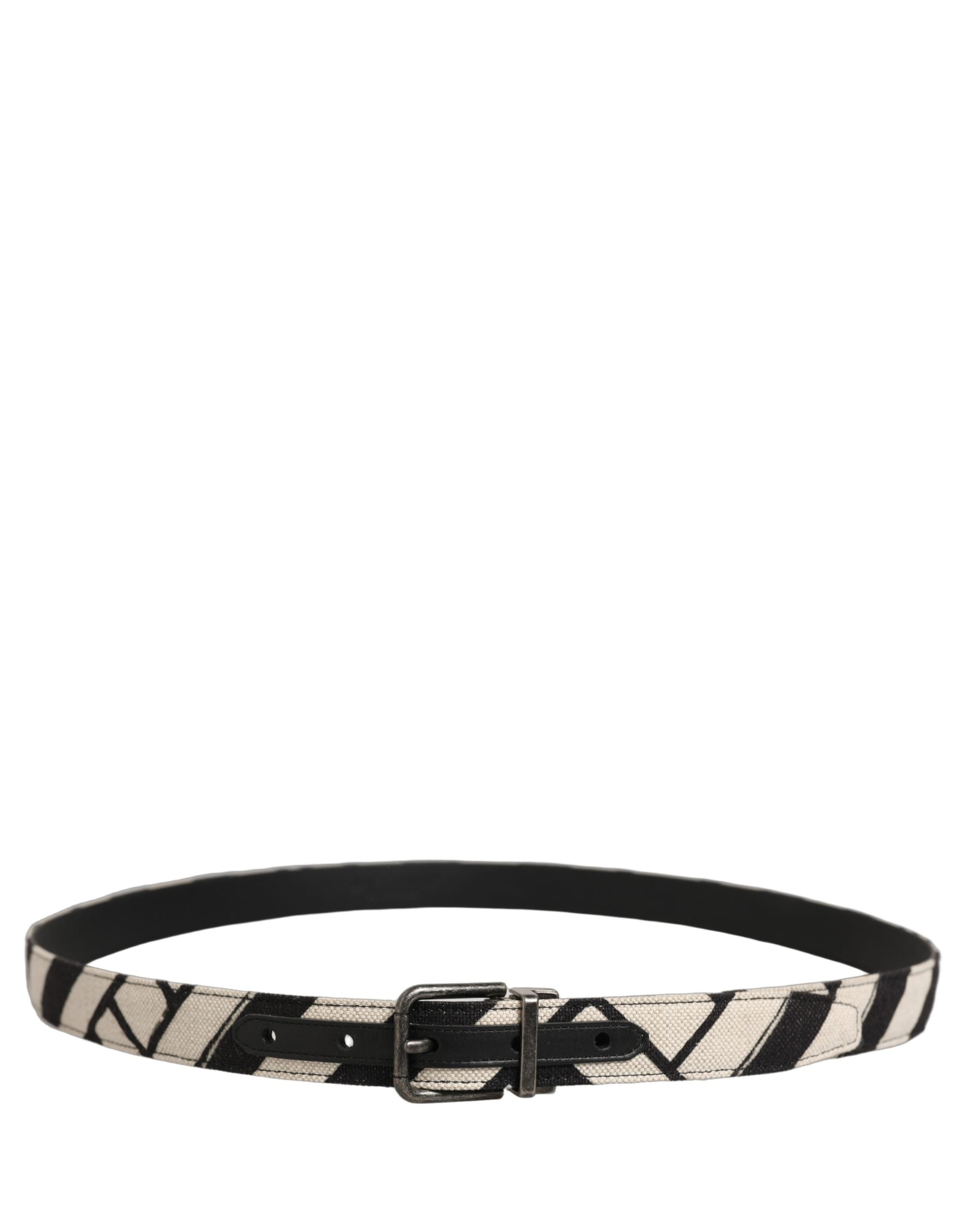 Dolce & Gabbana Black Ivory Silver Tone Metal Buckle Belt