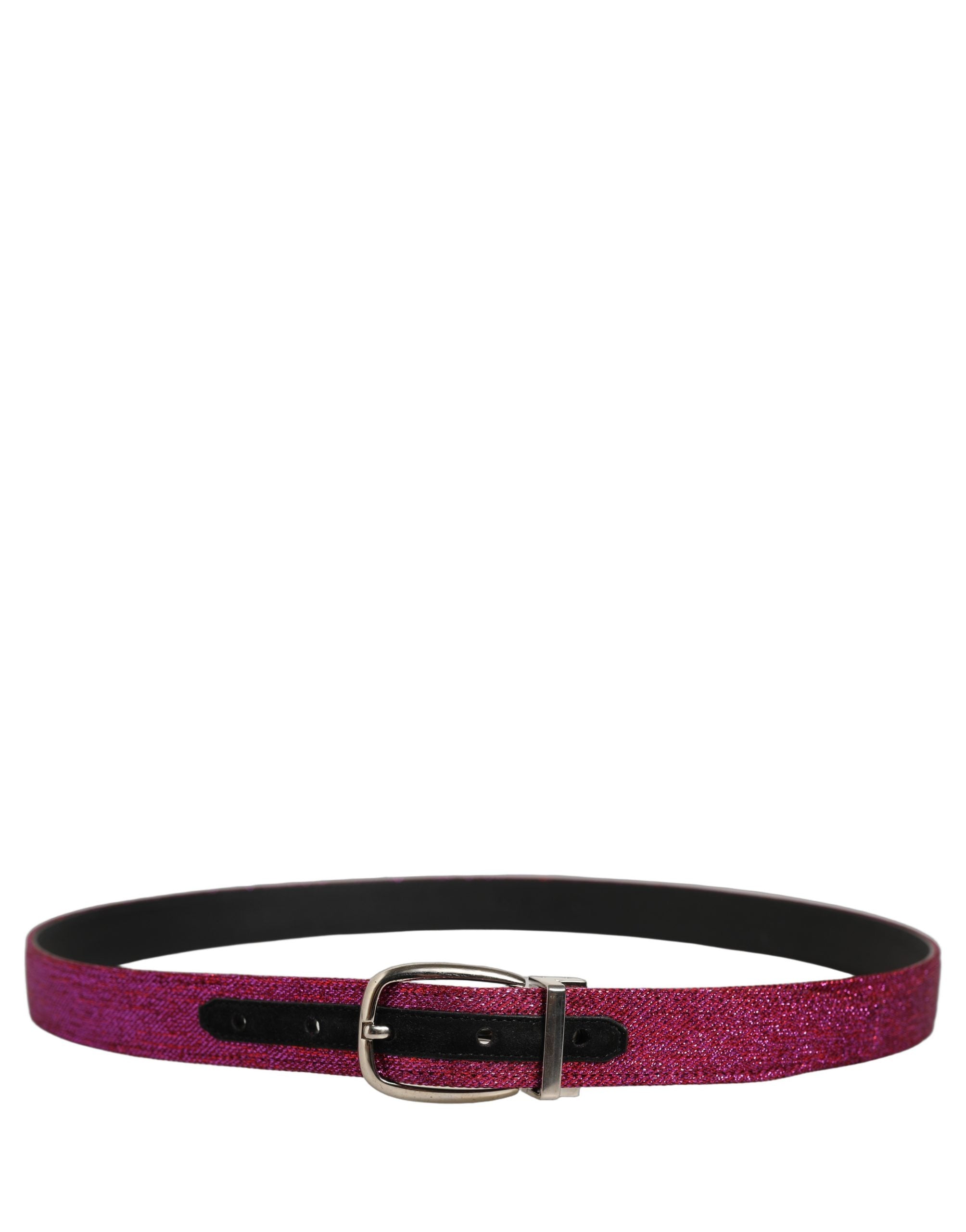 Dolce & Gabbana Men Fuchsia Glitter Silver Metal Buckle Belt