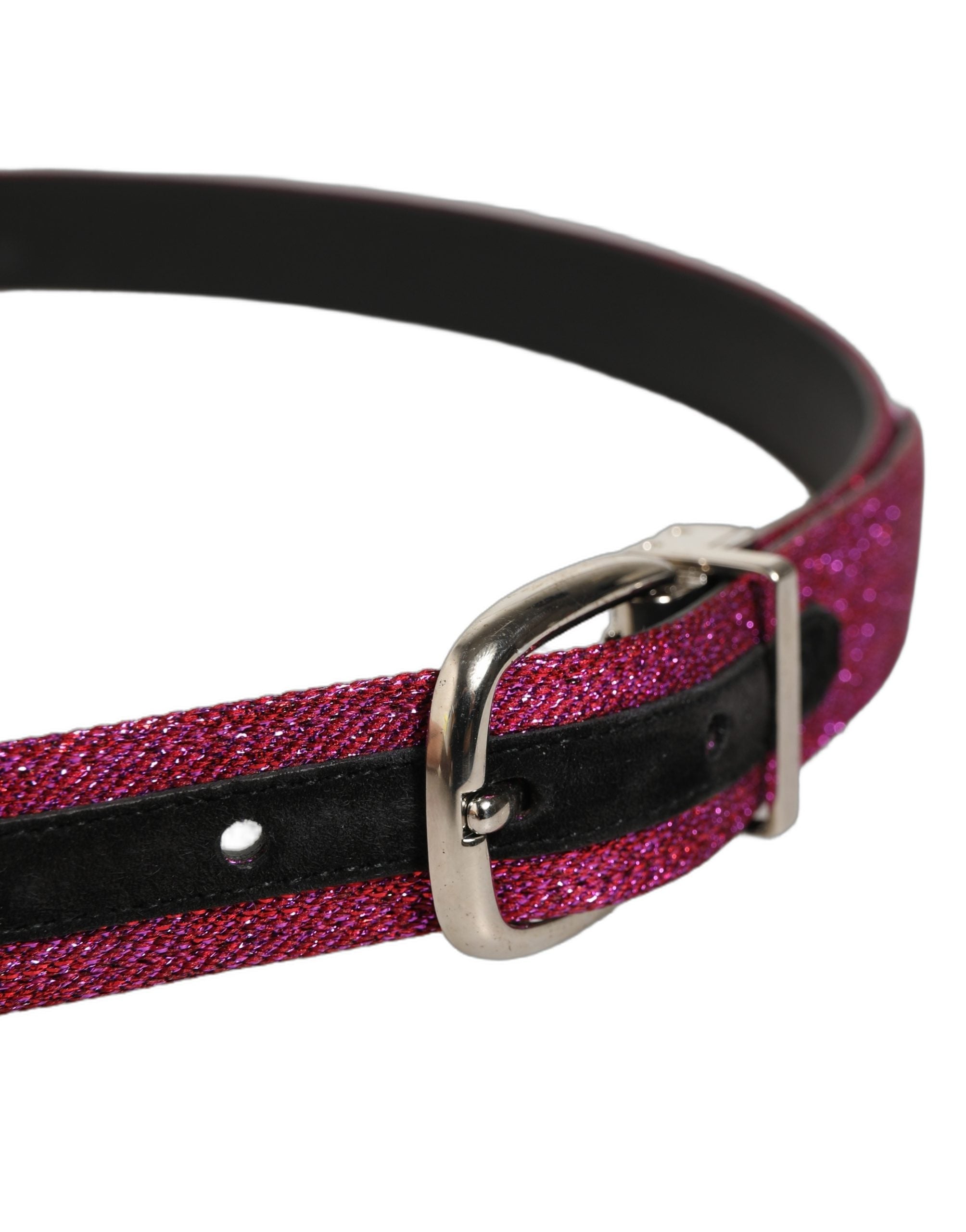 Dolce & Gabbana Men Fuchsia Glitter Silver Metal Buckle Belt