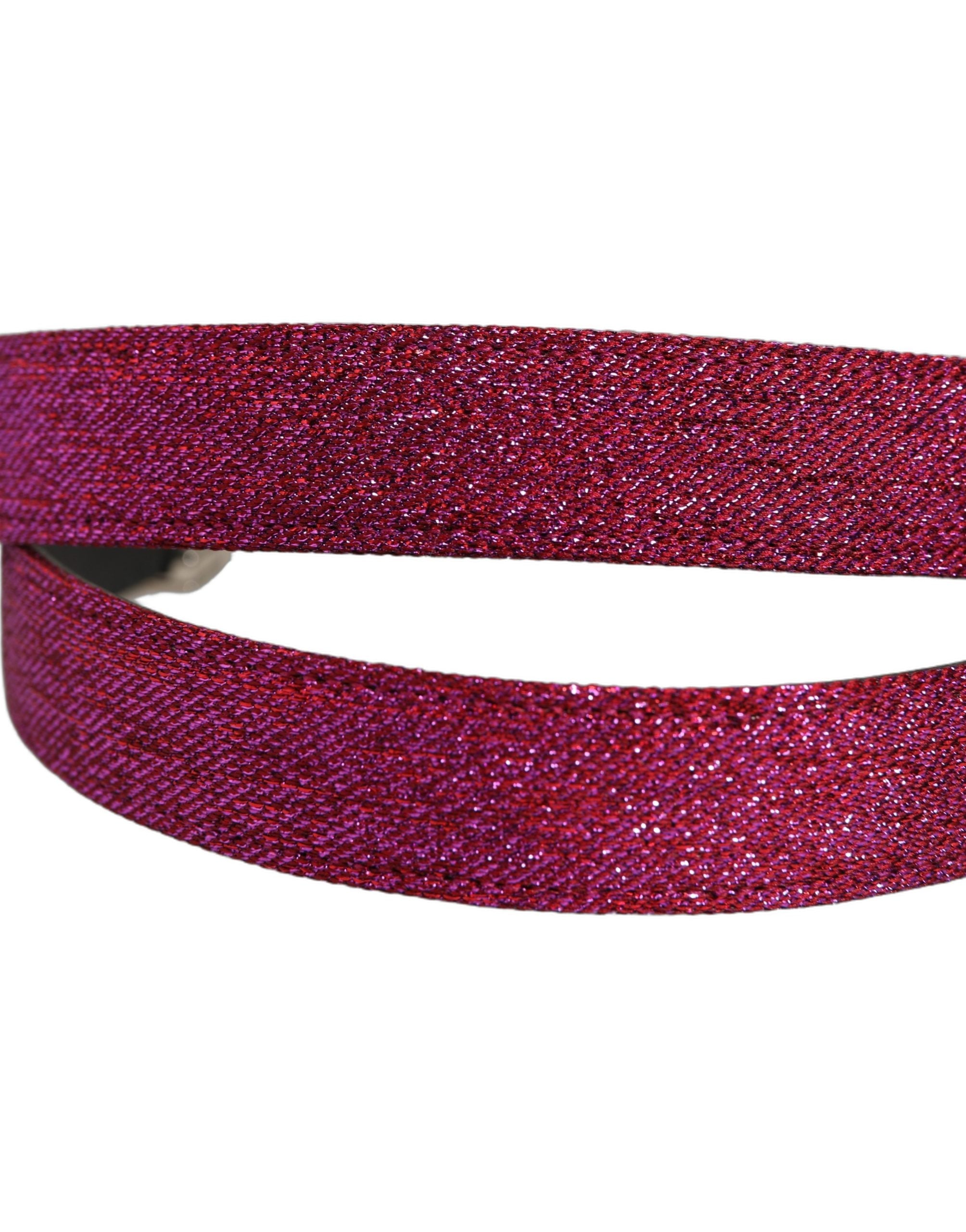 Dolce & Gabbana Men Fuchsia Glitter Silver Metal Buckle Belt
