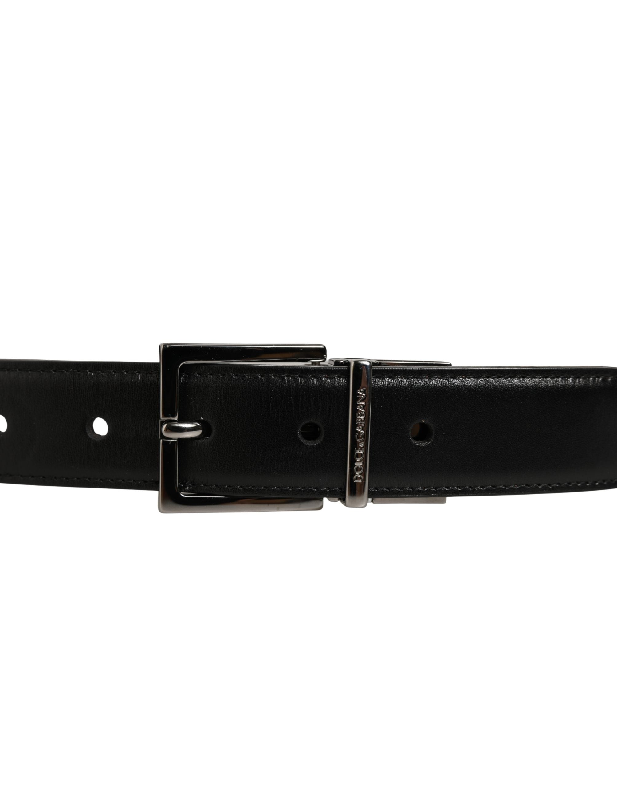 Dolce & Gabbana Black Classic Leather Silver Tone Buckle Belt