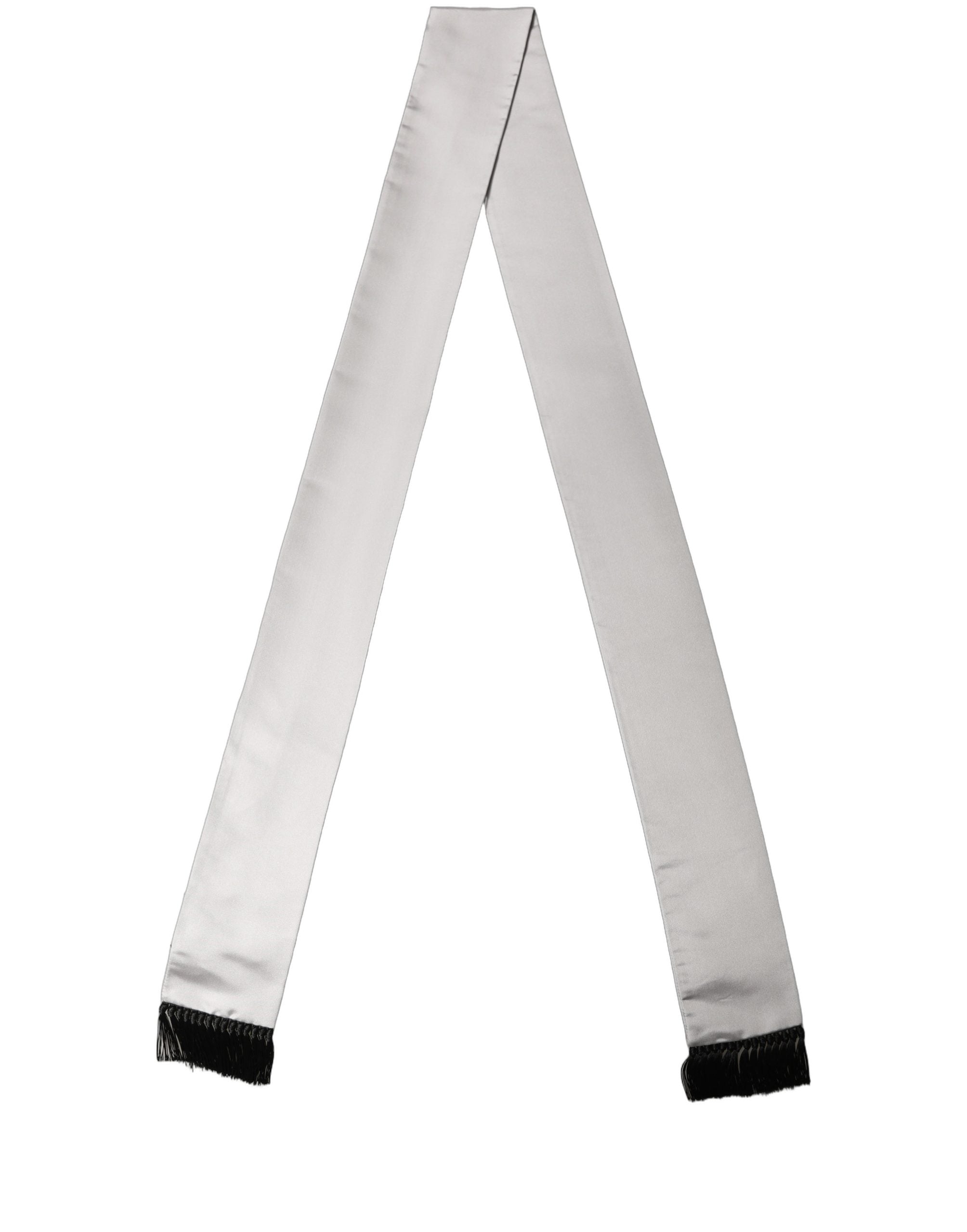 Dolce & Gabbana Light Gray Satin Silk Fringed Lace Stole Scarf