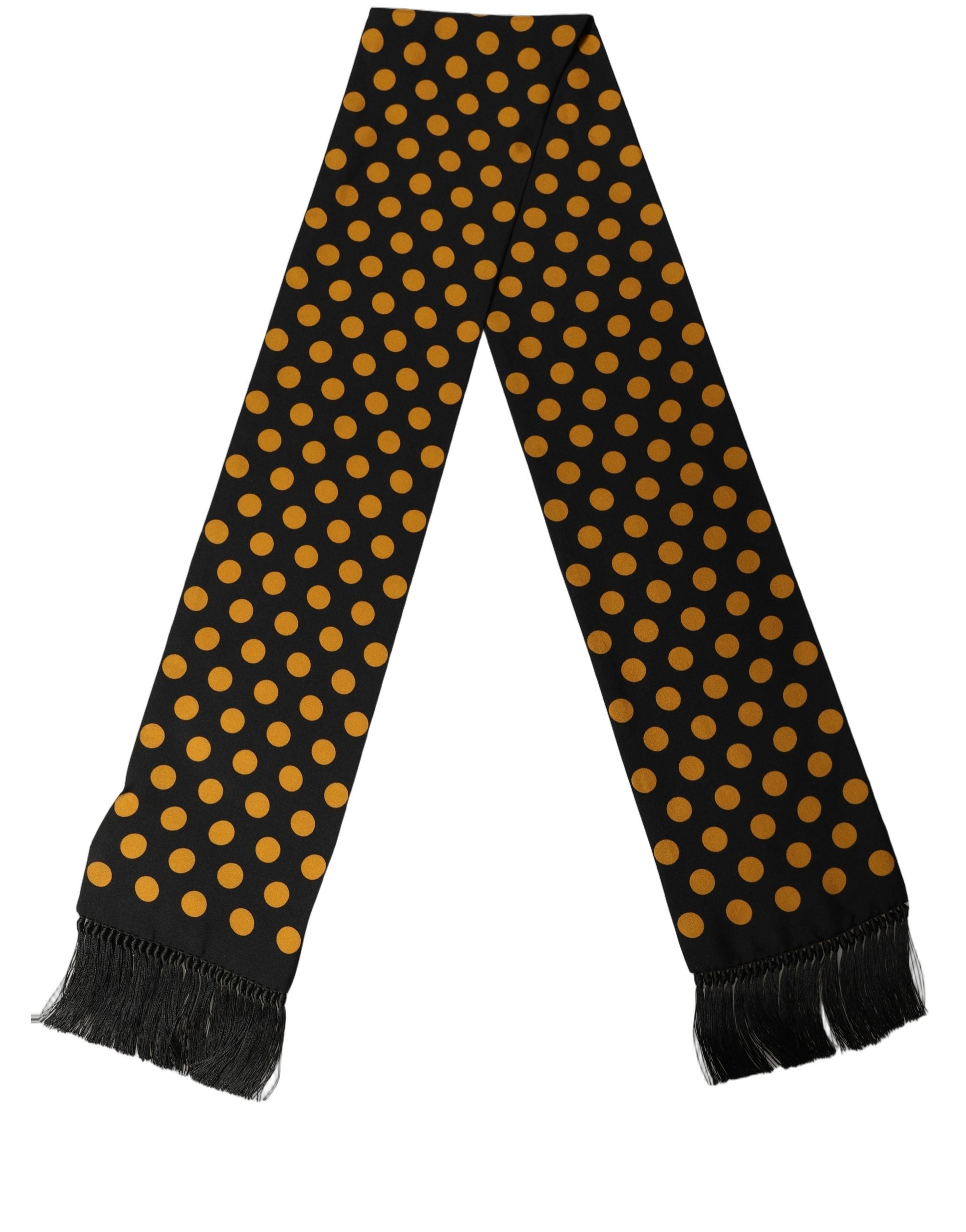 Dolce & Gabbana Men Black Orange Polka Dot Fringed Lace Stole Scarf