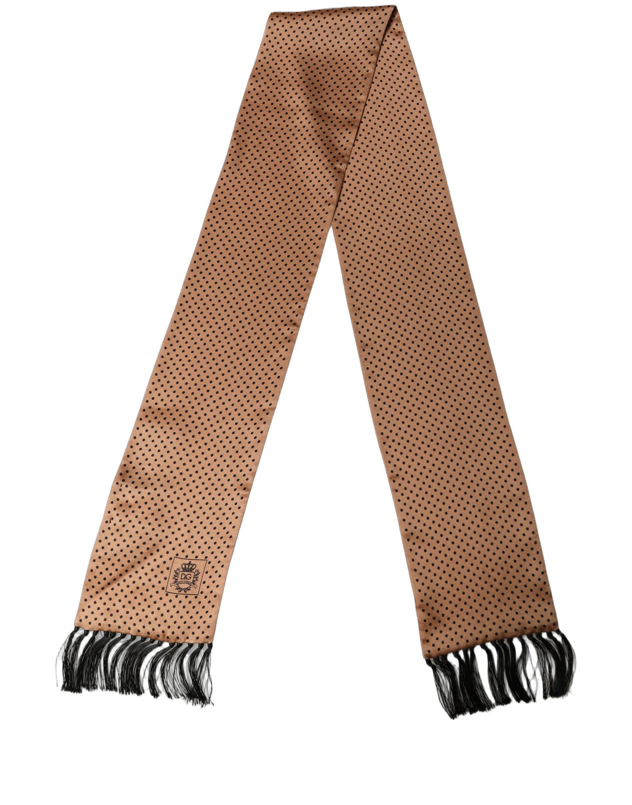 Dolce & Gabbana Brown Silk Dotted Fringed Neck Shawl Scarf