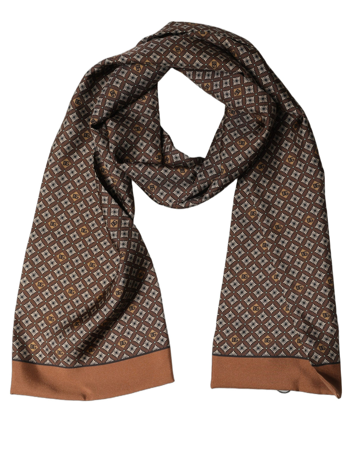 Dolce & Gabbana Brown Geometric Silk Men Neck Shawl Scarf