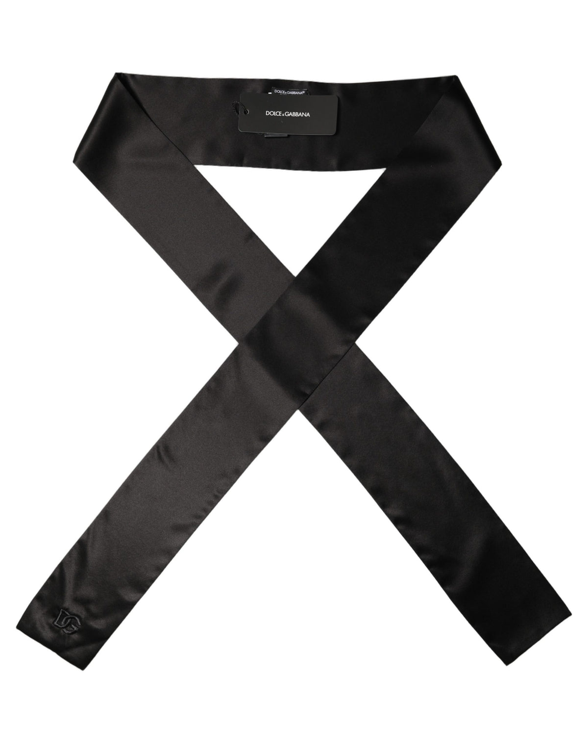 Dolce & Gabbana Men Black Satin Silk Skinny Neck Shawl Scarf